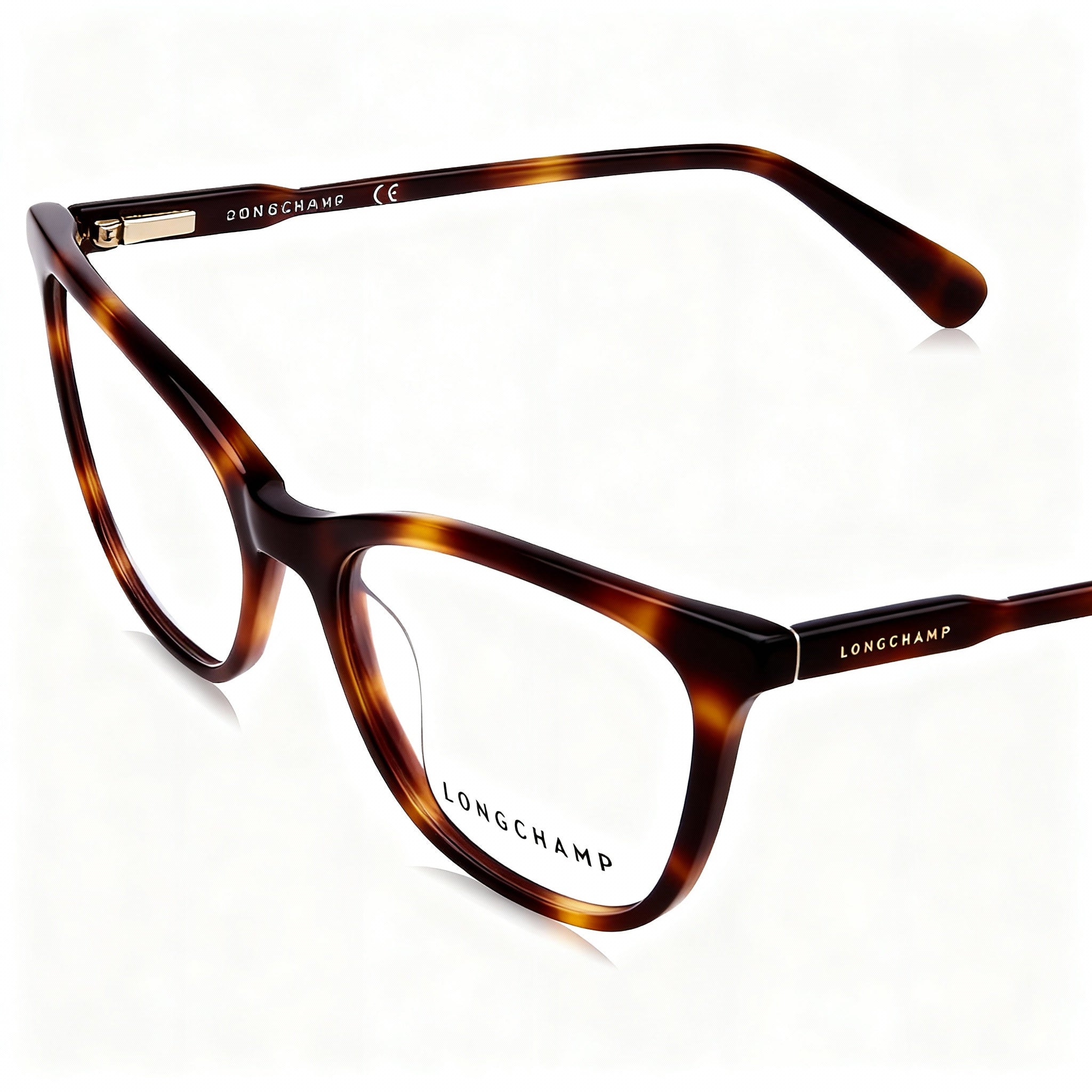 Longchamp Modern Women's Cat Eye Acetate Full Rim Eyeglasses Havana Frame Clear Non-Polarized Lens 54mm