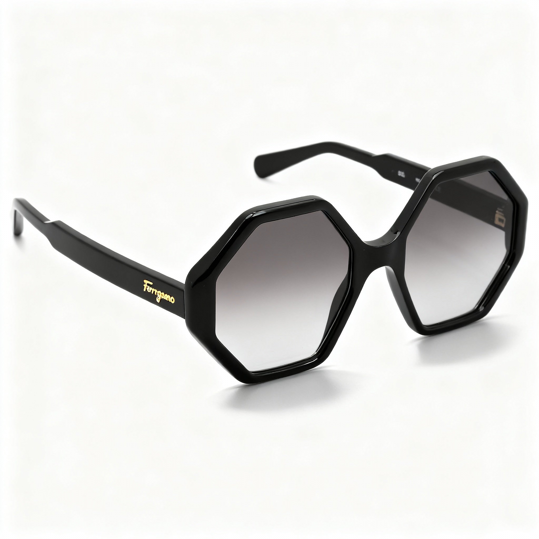 Salvatore Ferragamo Classic Women's Black Acetate Hexagonal Grey Gradient Non-Polarized Sunglasses 55-20-140mm