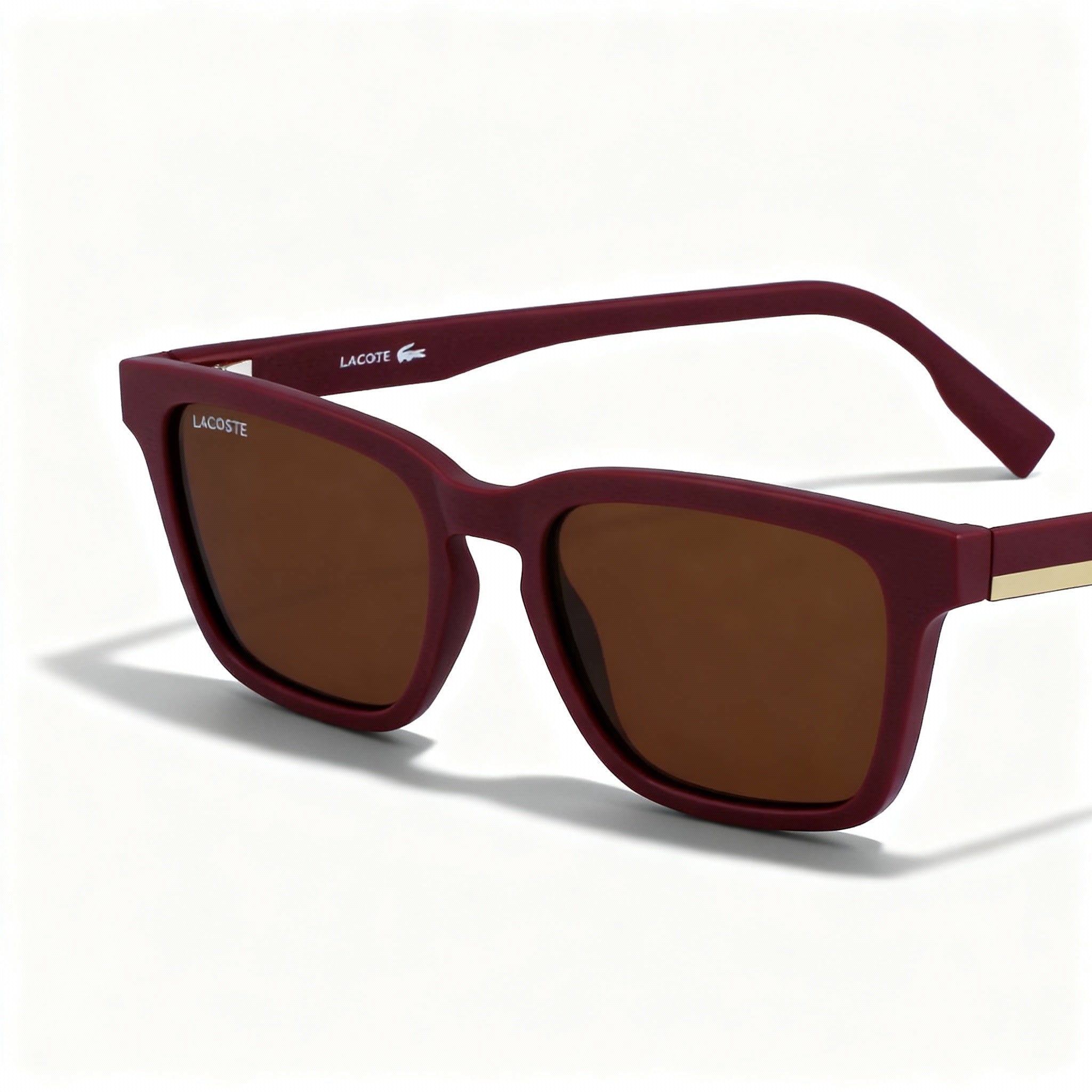 Lacoste Modern Unisex Rectangular Plastic Eyeglasses Matte Dark Red Non-Polarized UV Protection 53mm