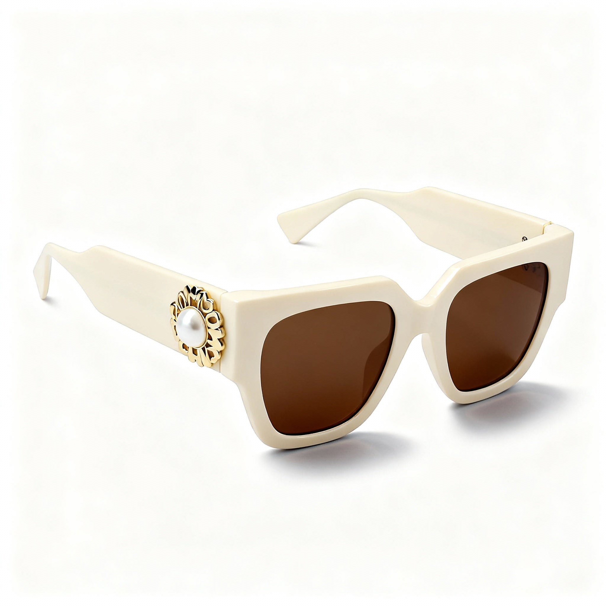 Moschino Metal Trim Women's Acetate Frame Sunglasses, Ivory Brown with Ivory Lenses 52-20-140