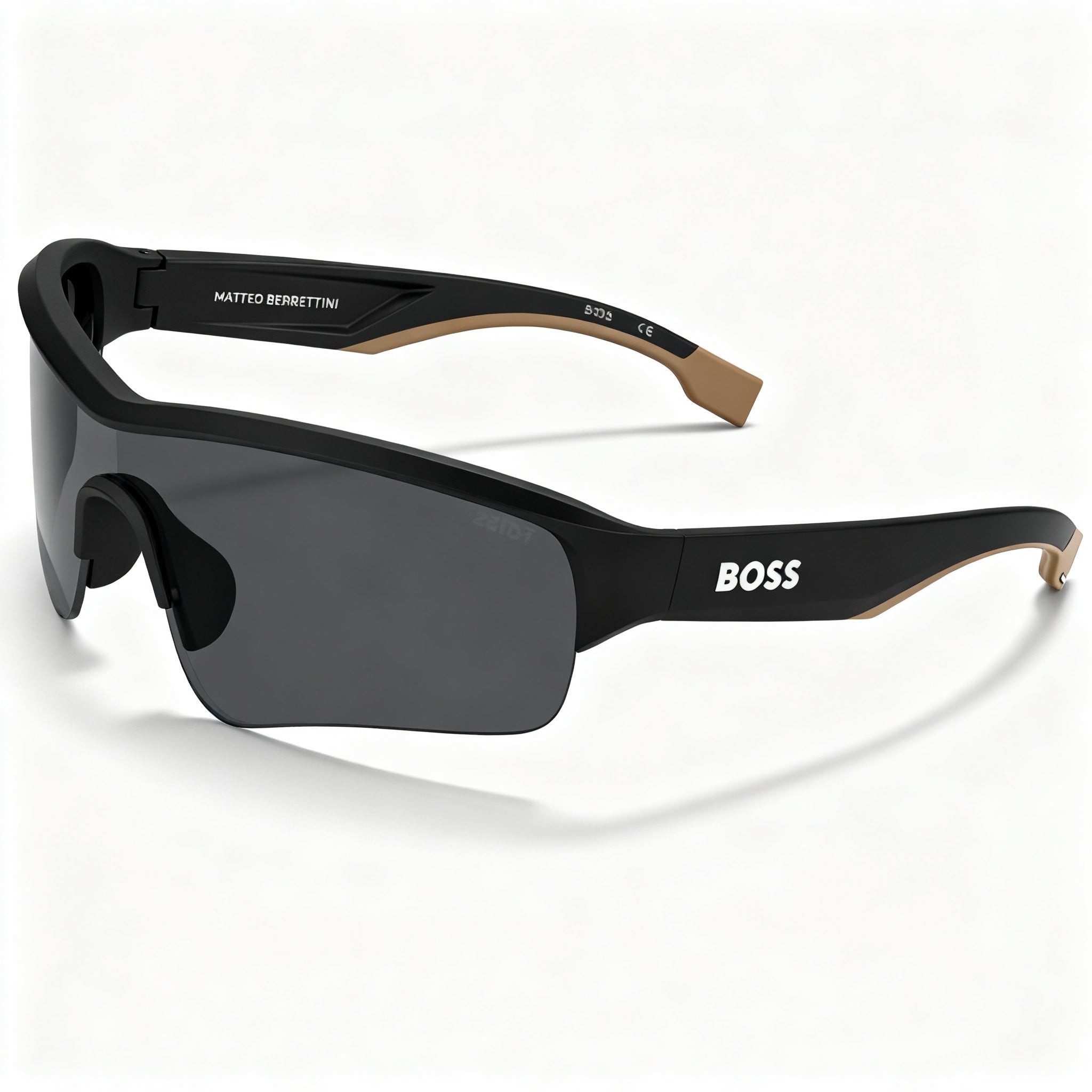 Hugo Boss BOSS 1607/S Men's Rimless Mask Classic Black/Grey Plastic Sunglasses Grey Lenses 99-1-125