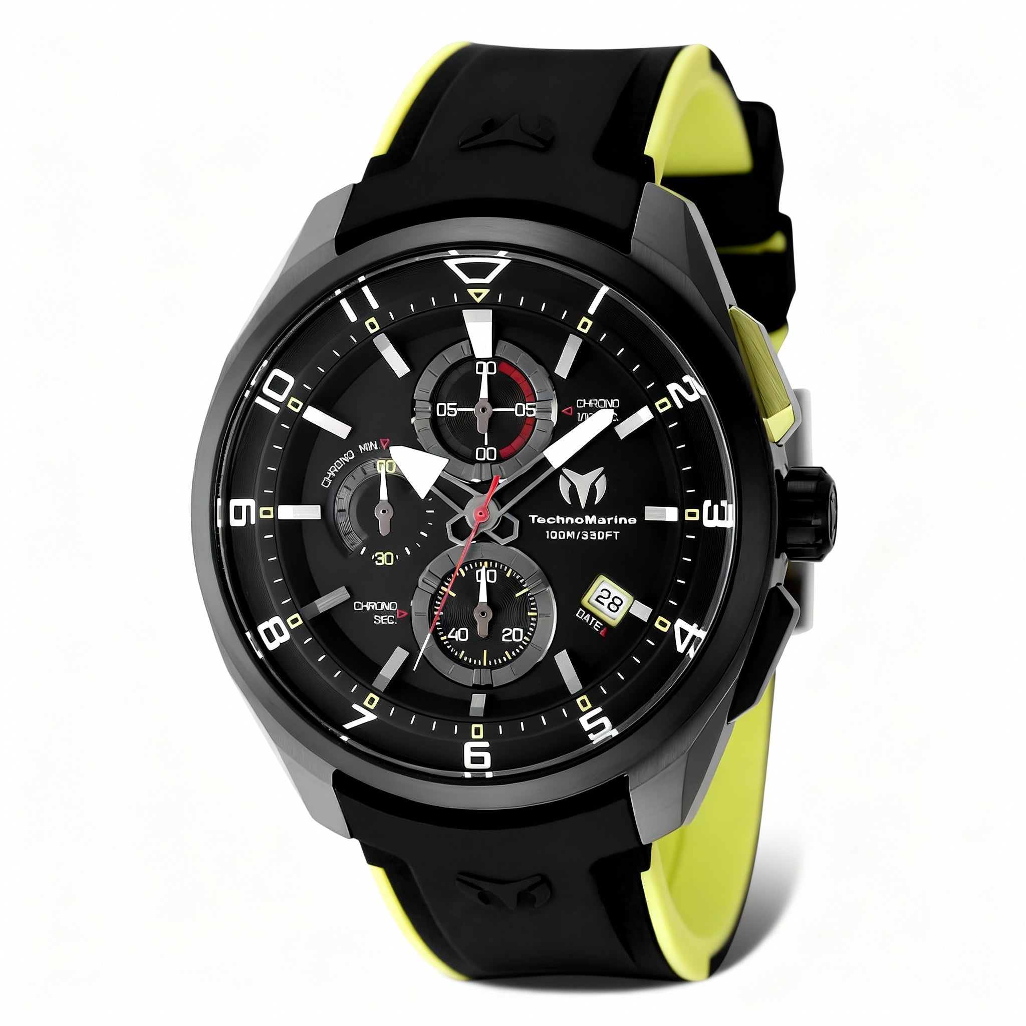 TechnoMarine OCEAN-QUANTUM TM-318126 Unisex Quartz Watch, Black Dial, Silicone Strap, 44mm Stainless Steel Case