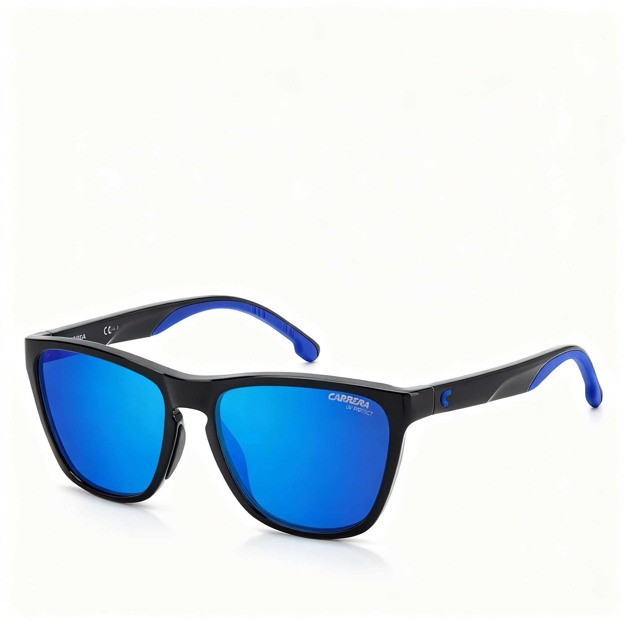 Carrera 8058/S Wayfarers Unisex Sunglasses, Polyamide Frame Black & Blue, UV Protected Non-Polarized Black Blue Lenses 56mm