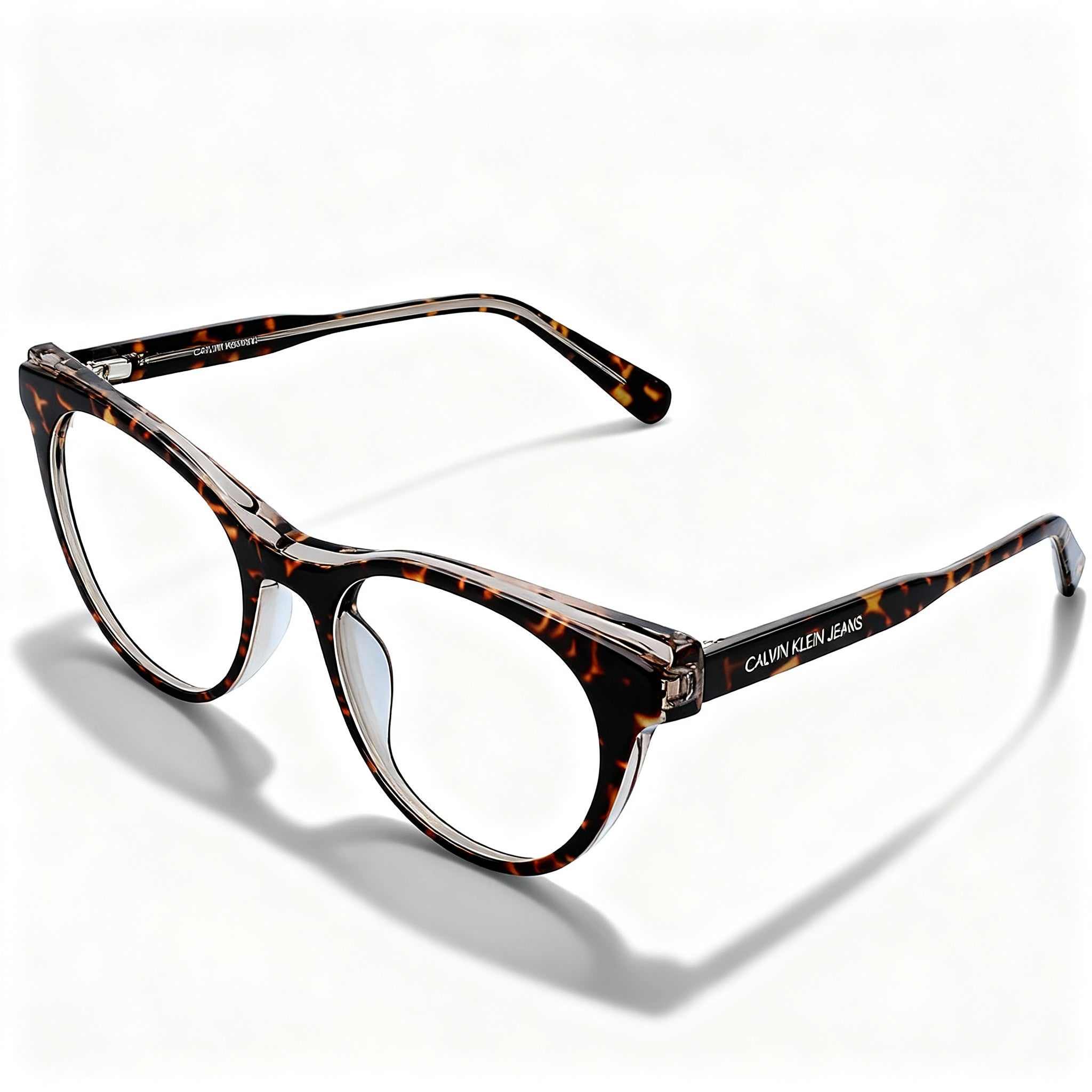 Calvin Klein Women's CKJ19107 Cat Eye Eyeglasses, Dark Havana Acetate Frame, Clear Polycarbonate Lens 52mm