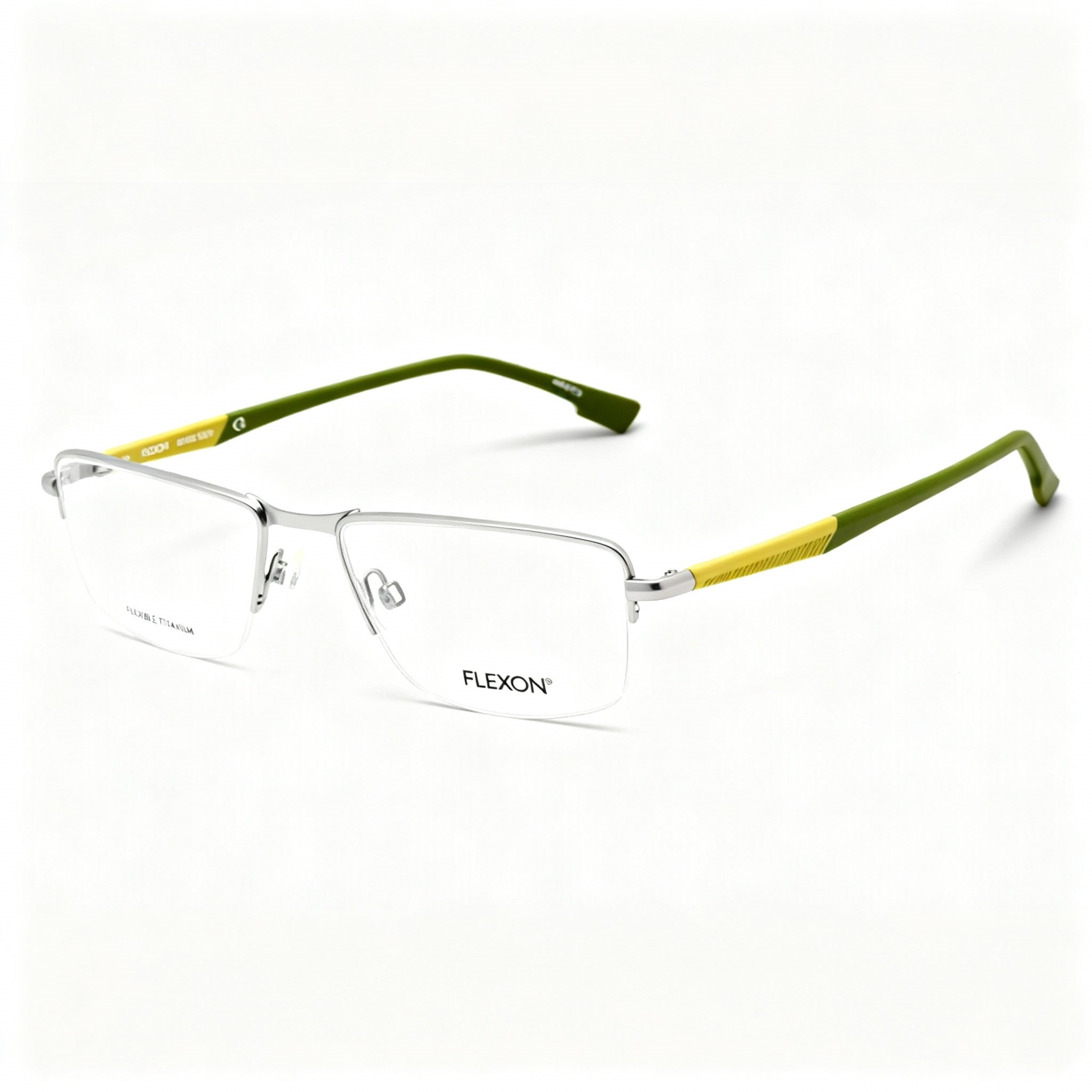 Flexon E1127 Men's Matte Silver Metal Frame Polarized Clear Lens Optical Eyeglasses 53-17-145