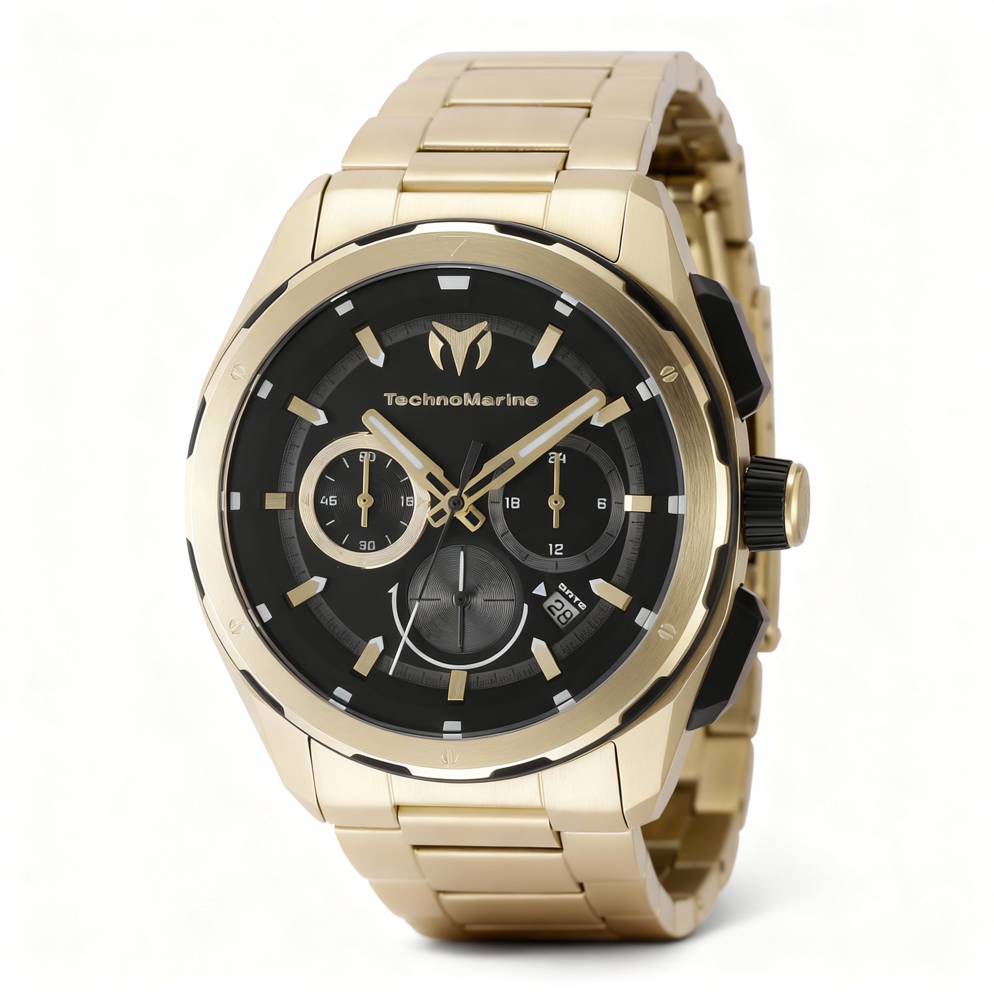 TechnoMarine OCEAN - NOMAD TM-318097 Men's 43mm Gold-Tone Stainless Steel Chronograph Quartz Watch, Black Dial, Stainless Steel Bracelet
