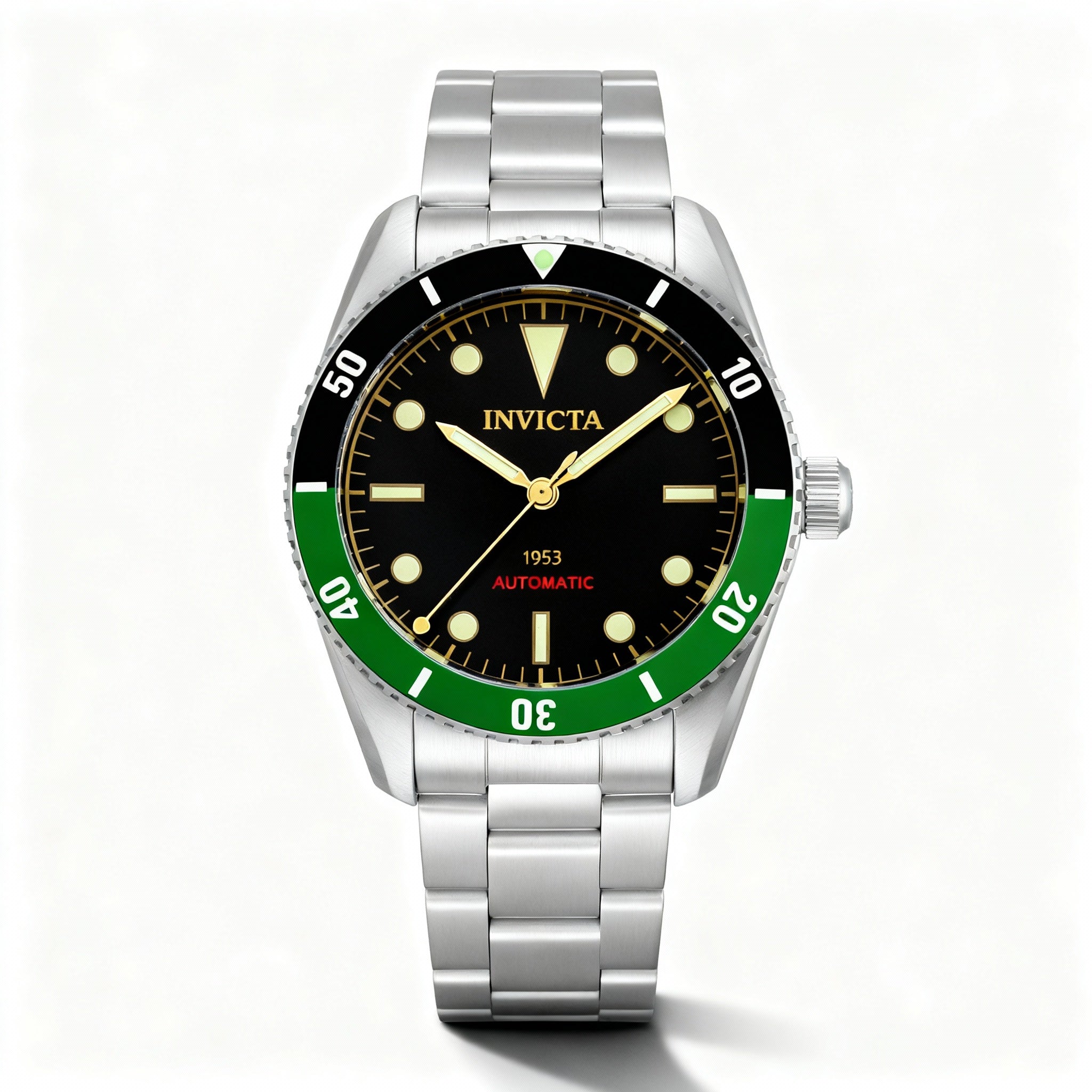 Invicta Pro Diver 34335 Men's Silver-Tone Stainless Steel Automatic Black Dial Watch 40mm