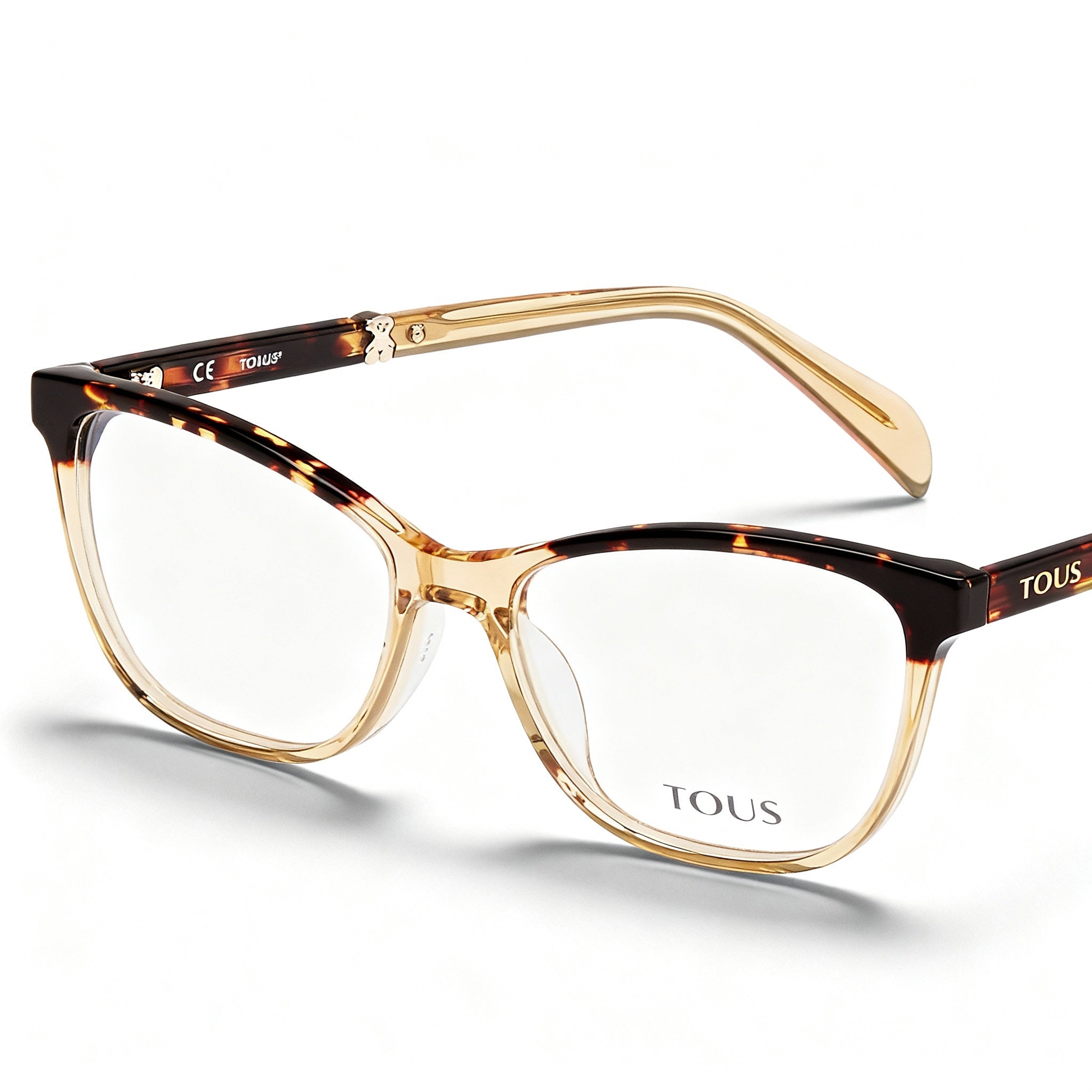 TOUS VTOB04 Women's Full Frame Acetate Optical Eyeglasses, Shiny Havana & Yellow, 53mm