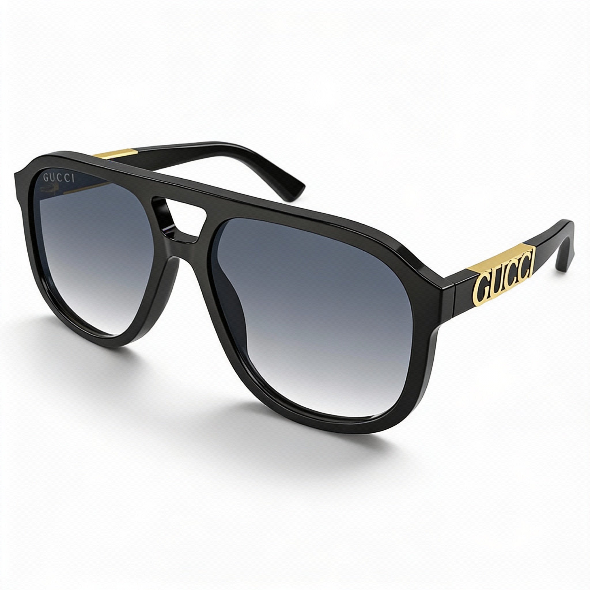 Gucci Gg1188s 002 Unisex Pilot Aluminium Black Gold-logo Grey Gradient Lenses UV Protection 58mm Prescription Ready
