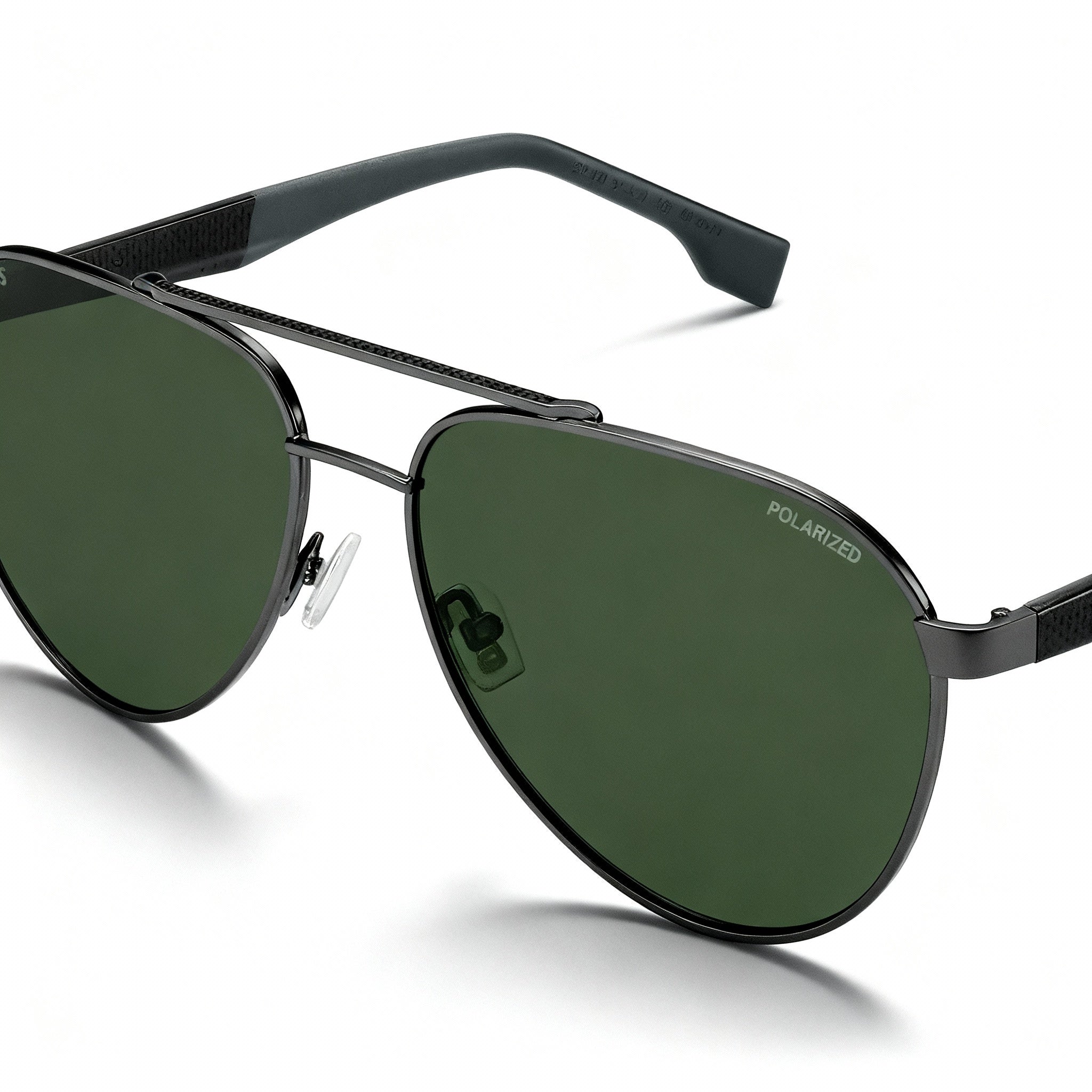Hugo Boss Modern Unisex Stainless Steel Polarized Sunglasses, Matte Ruthenium Green Frame, Green Lenses 60mm