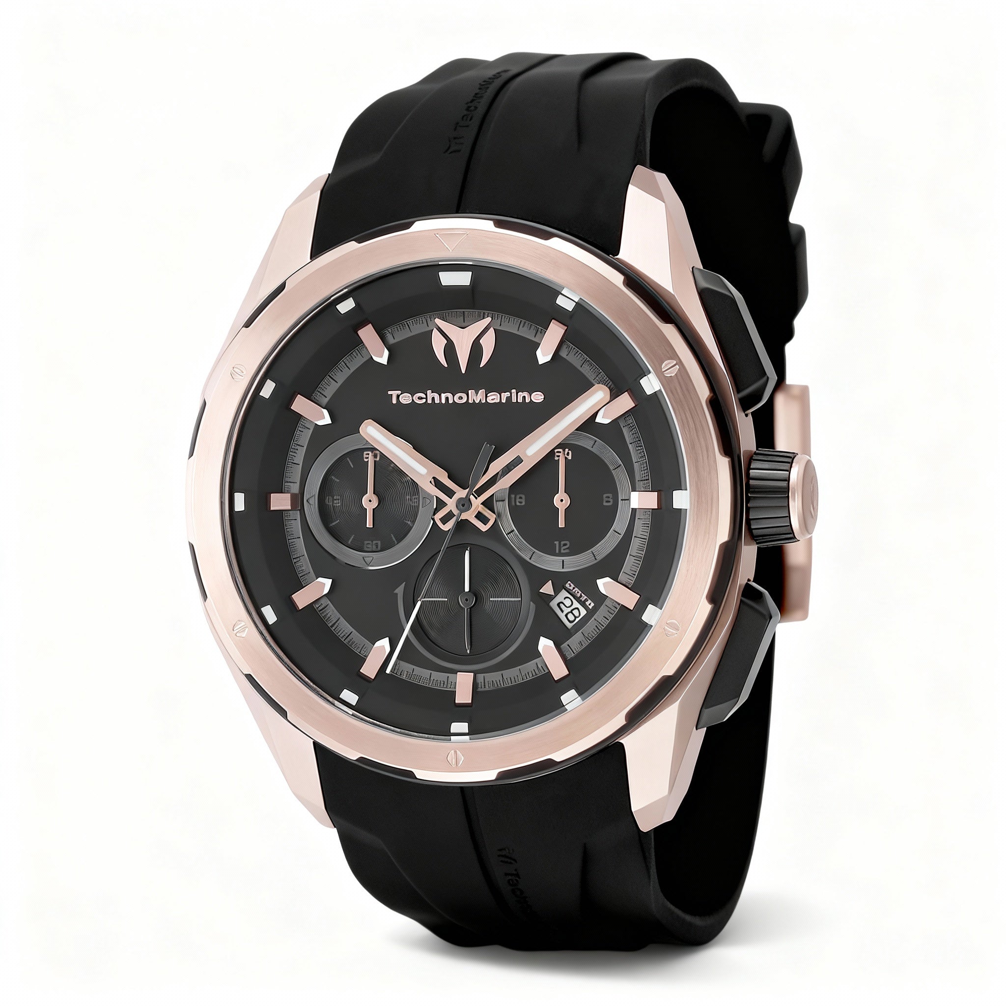 TechnoMarine TM-318102 Ocean Unisex Chronograph Watch, Black & Rose Gold Tone, Silicone Band, 43mm