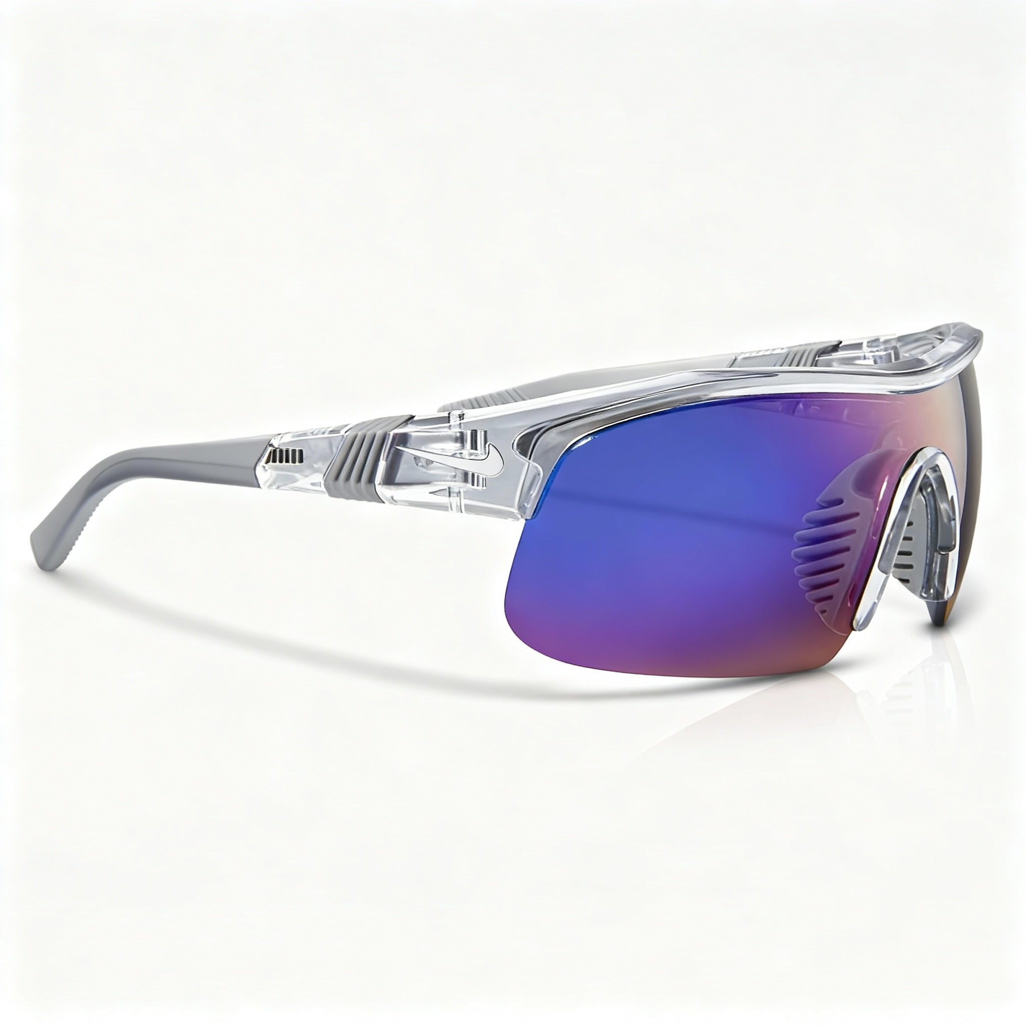 Nike Modern Men's Sustainable Plastic Sunglasses, Wolf Grey Frame, Blue Mirror Lenses, 58mm