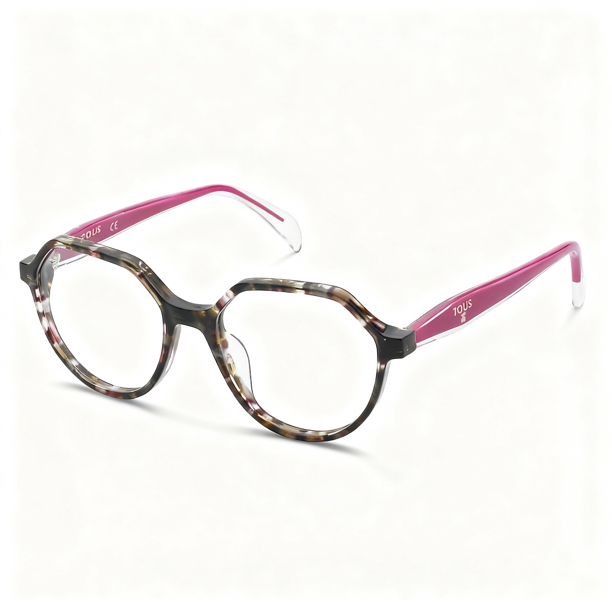 TOUS Geometric Women's Full-Rim Cellulose Acetate Eyeglasses Frame Brown Red Havana 51-17-135