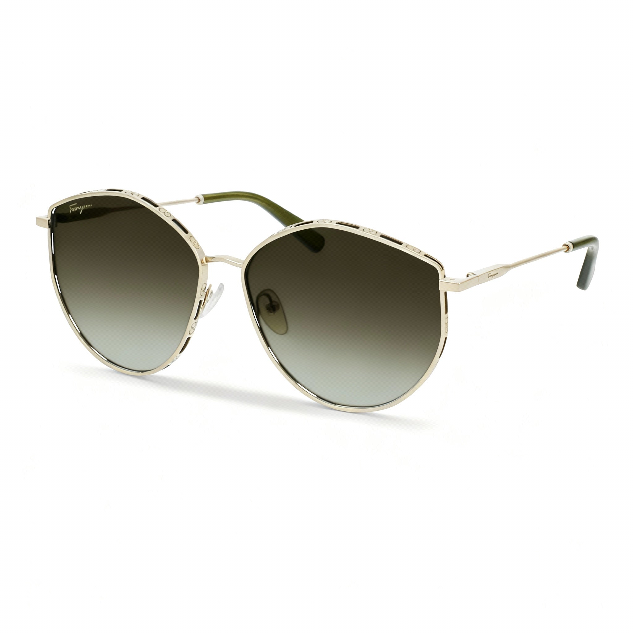 Salvatore Ferragamo Sf264s Women's Gold Green Metal Sunglasses with Green Gradient Lenses 60mm