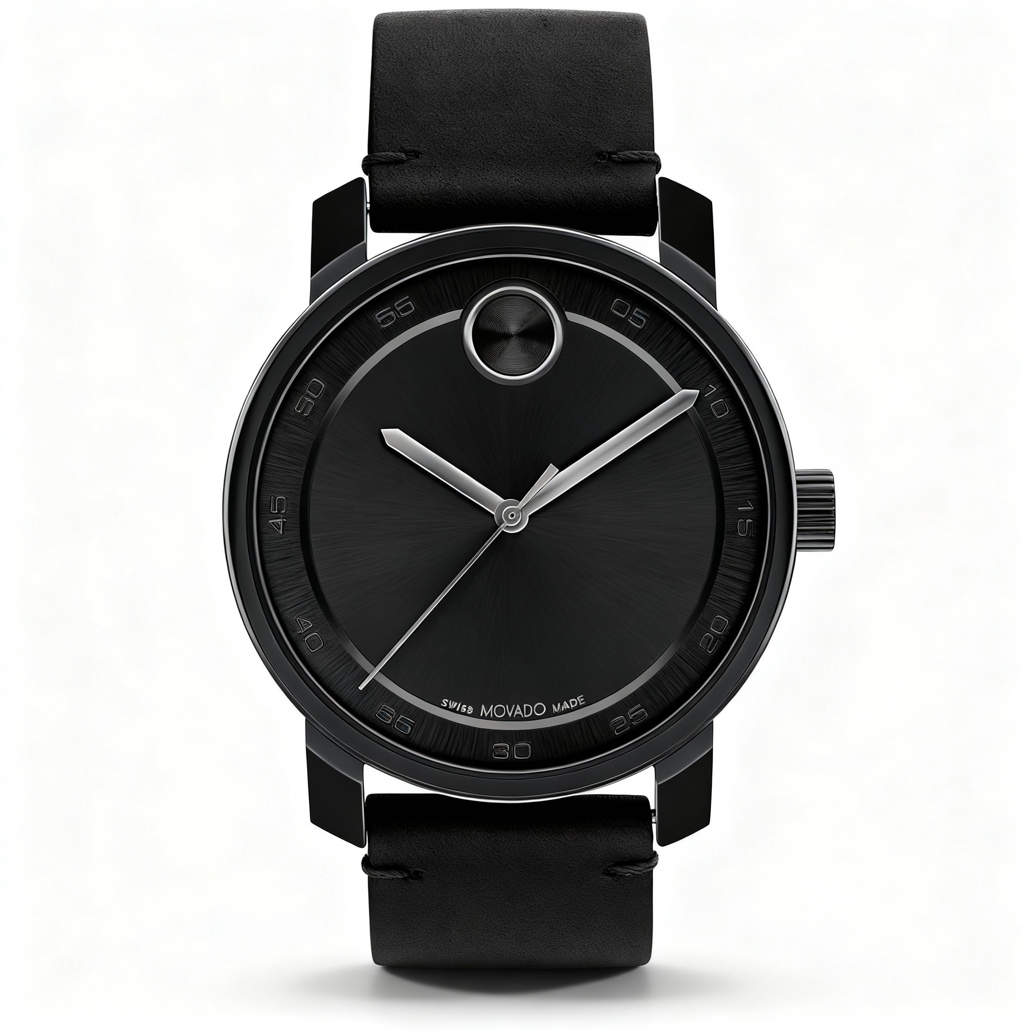 Movado Modern Access Men's 41mm Black Dial Black Ion-Plated Stainless Steel Case Black Leather Strap Watch