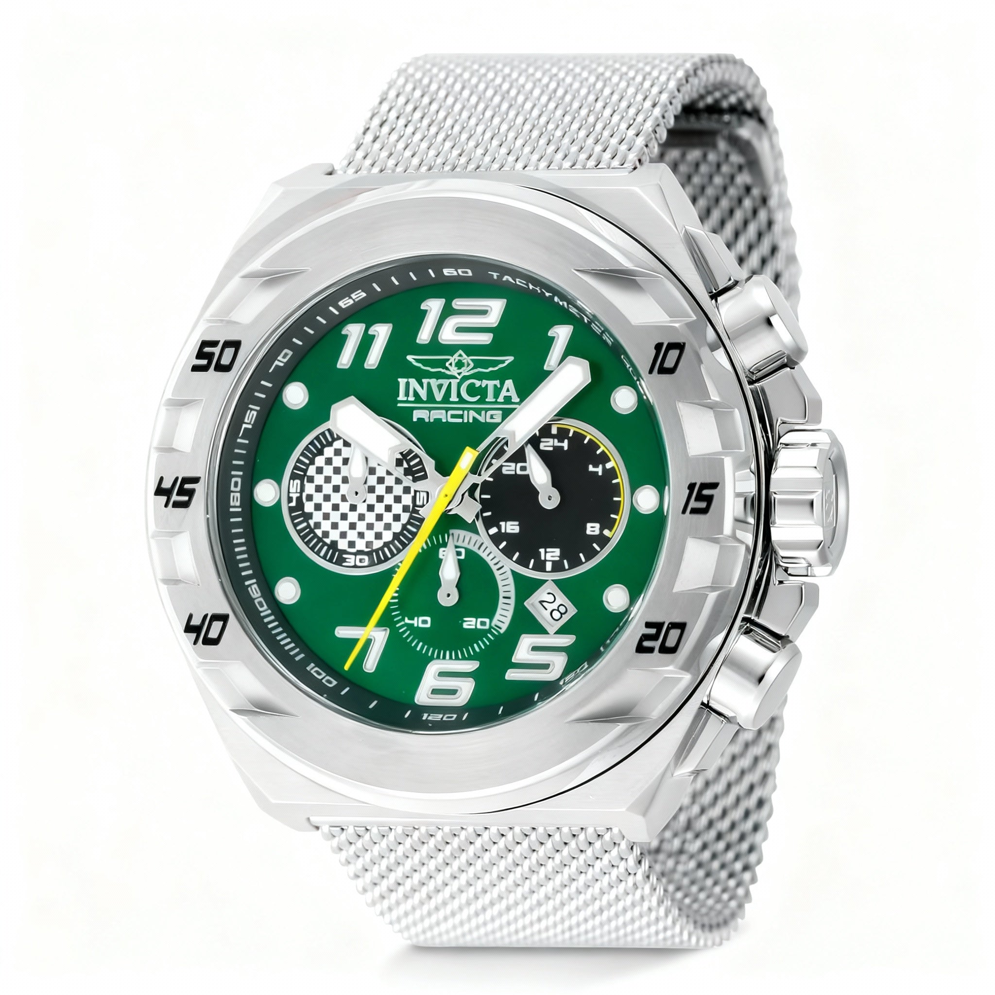 Invicta Racing 47200 Men's Quartz Watch, 48mm Stainless Steel Case, Green Dial, Bracelet Strap