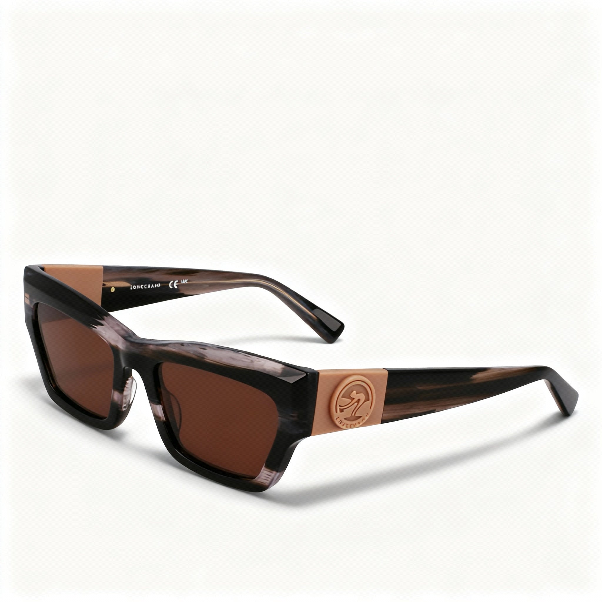 Longchamp Men’s Modern Modified Rectangle Sunglasses with Striped Black Acetate Frame and Non-Polarized Plastic Lenses 53mm