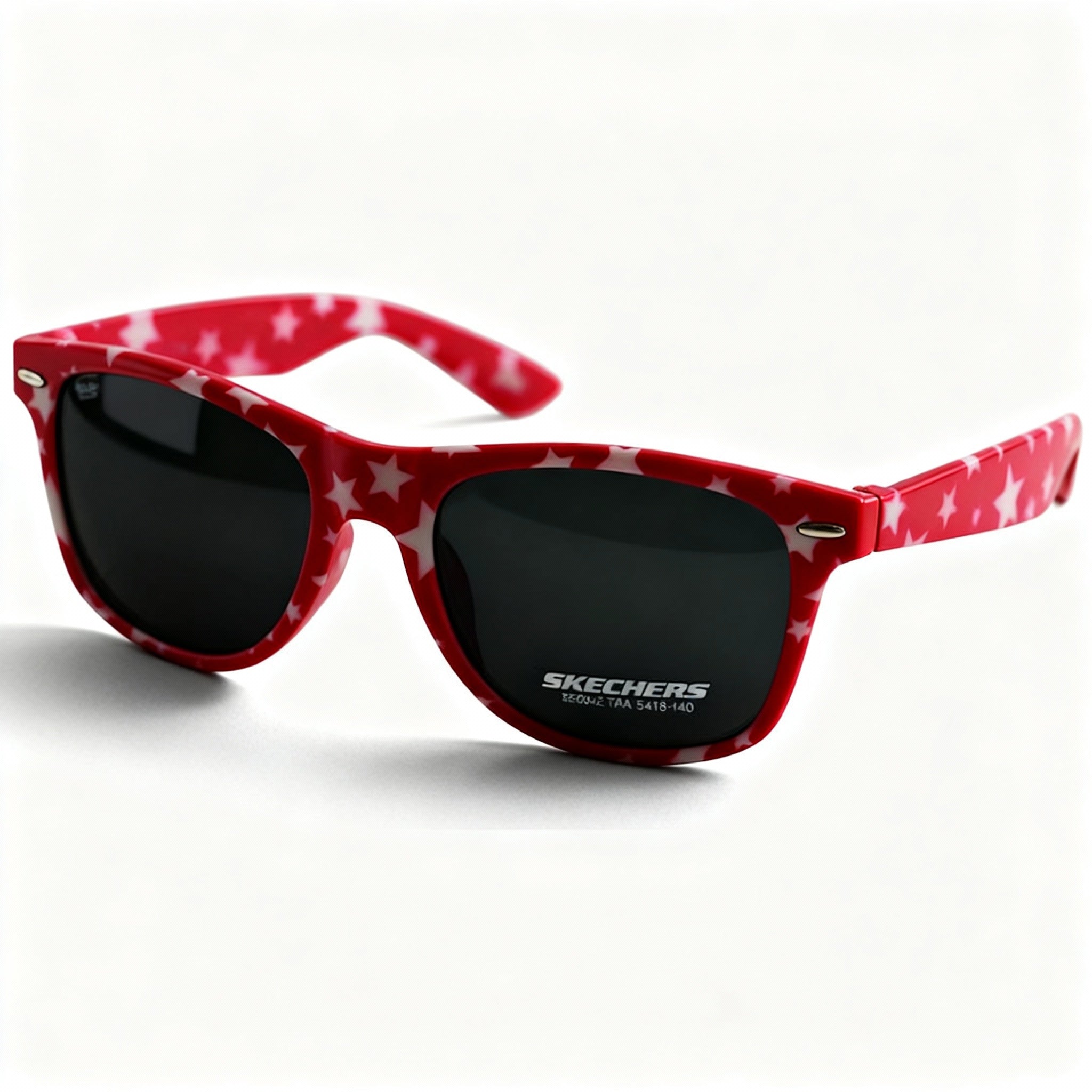 Skechers Rectangle Unisex Acetate Red With White Stars Frame Eyewear with Black Non-Polarized UV Lenses, Size 54-20-140