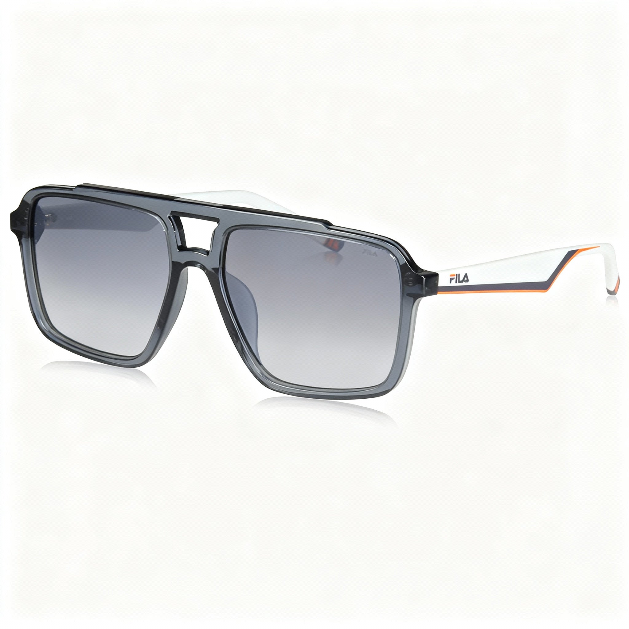 Fila Sfi460 Unisex Sunglasses, Asphalt Grey Frame, Non-Polarized UV Protection Smoke Gradient Mirror Silver Triacetate Lenses 57-16-145