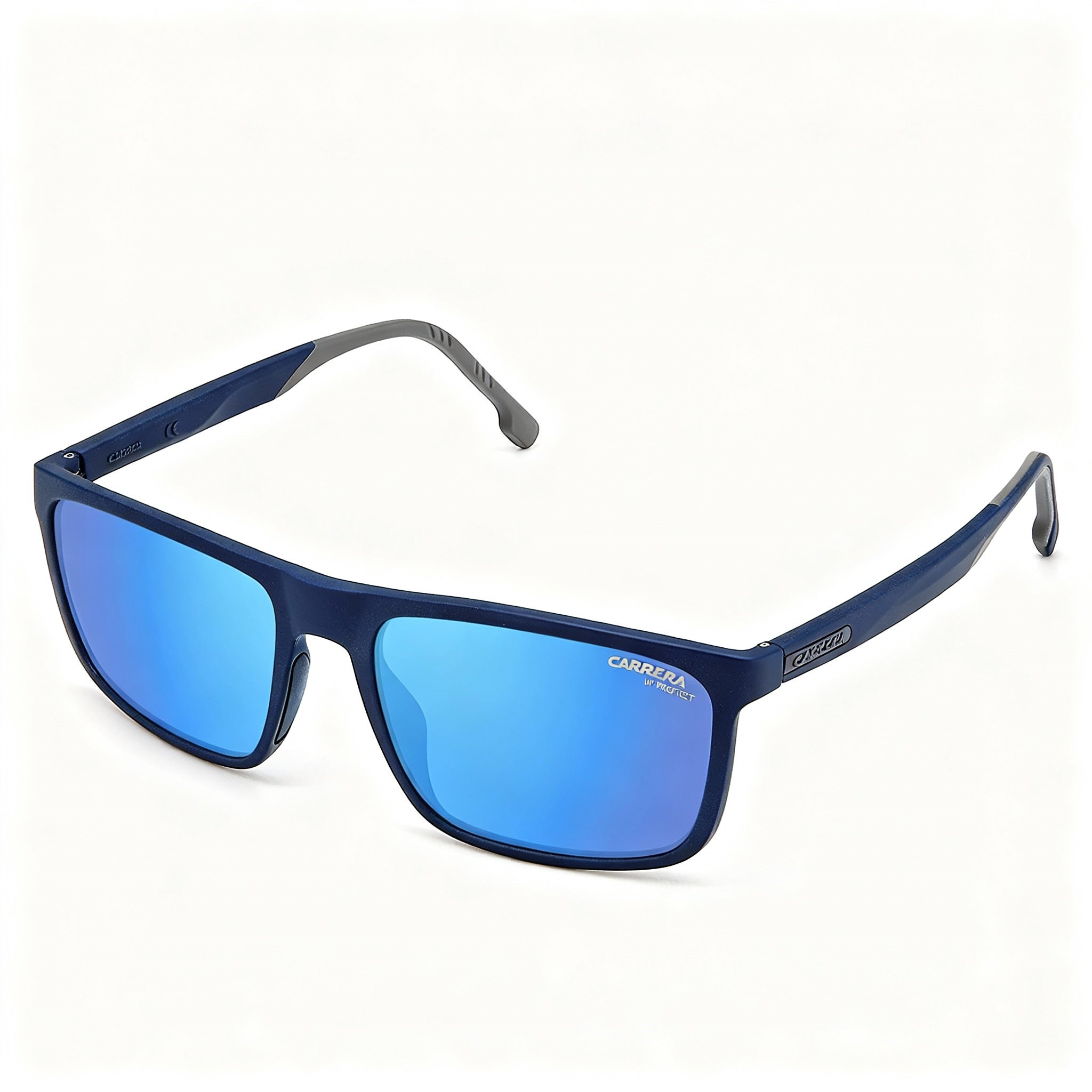 Carrera 8047/S Unisex Lightweight Polyamide Rectangle Asian Fit Blue Sunglasses, Blue Gray Mirrored Lenses, 58mm