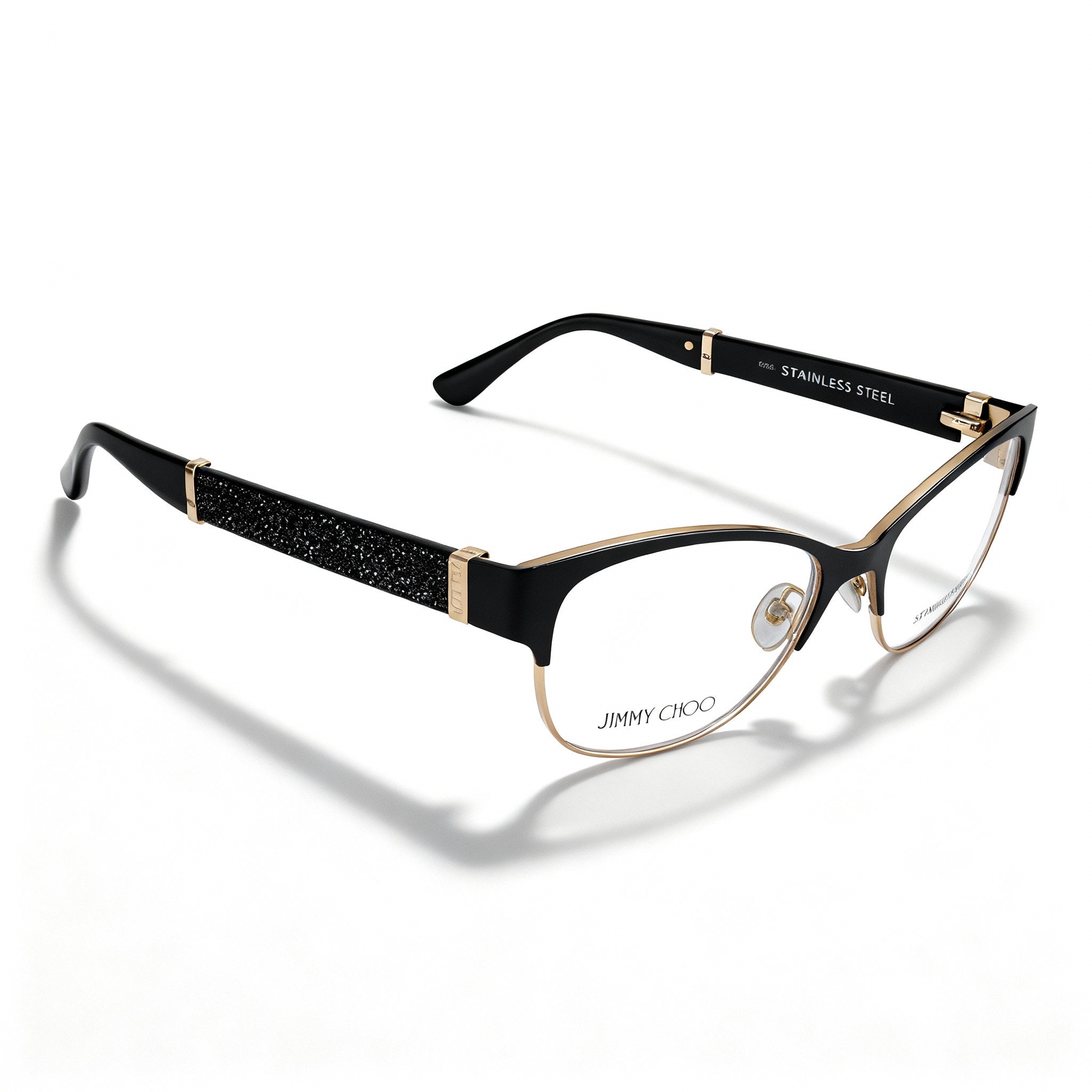 JIMMY CHOO Jimmy Choo 180 Women's Stainless Steel Eyeglasses, Matte Black Gold Glitter, 53-16-140