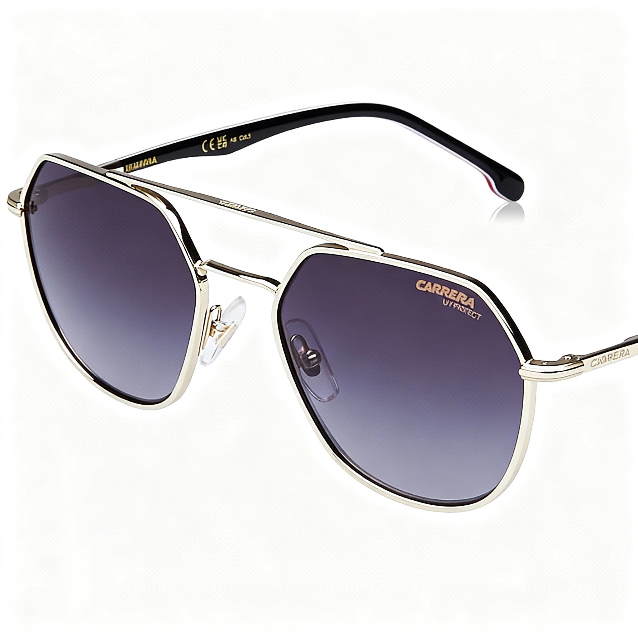 Carrera 303/s Unisex Modern Stainless Steel Non-Polarized Sunglasses, Gold Striped Black, 53mm