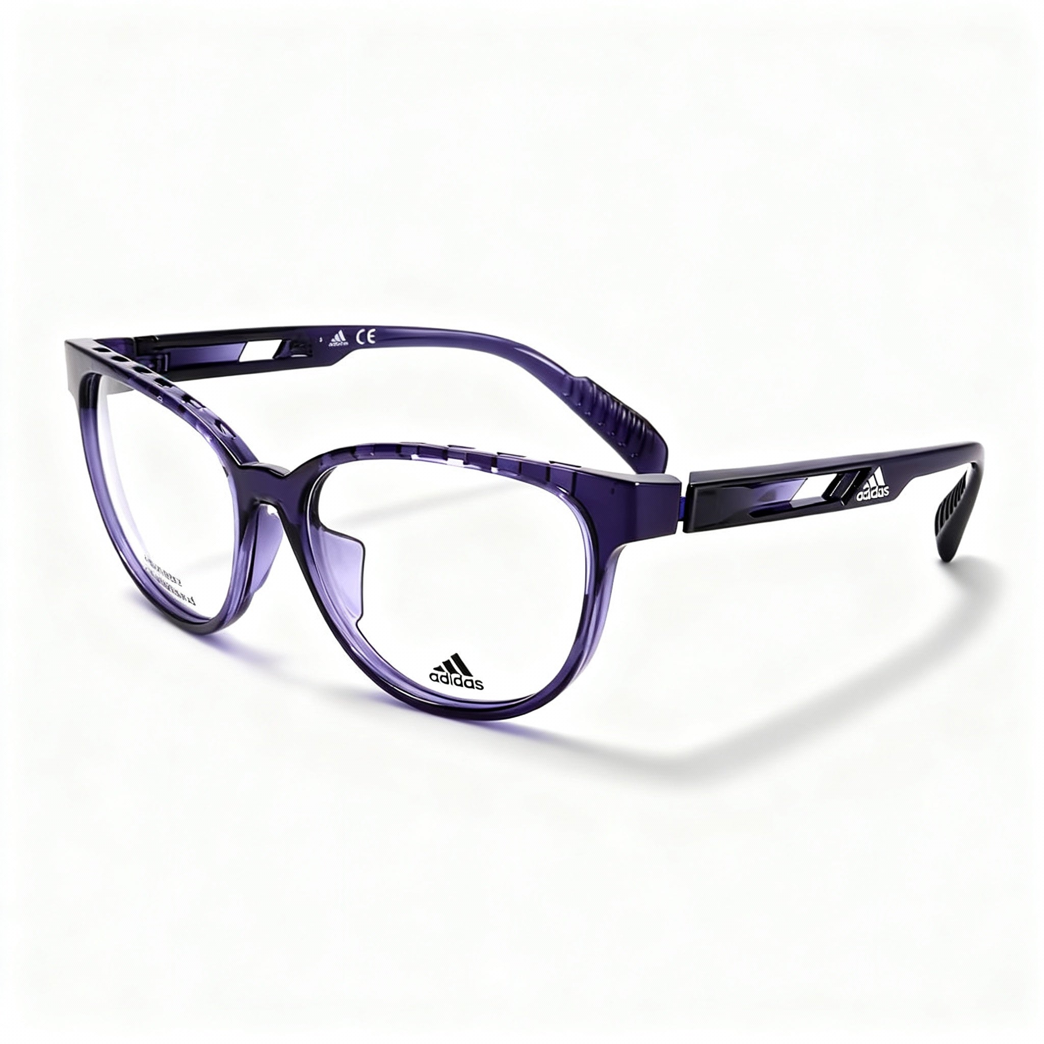 Adidas Sp5001 Women's Cat Eye Plastic Eyeglasses, Shiny Purple Frame, Clear Non-polarized Lenses 55-15-135