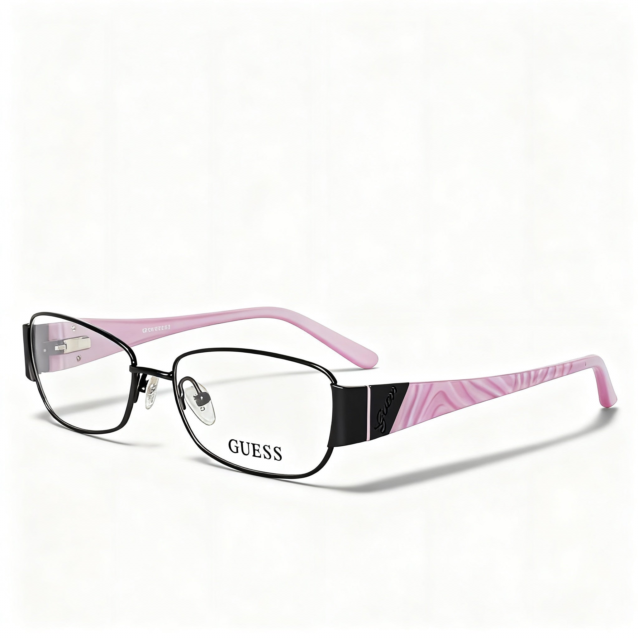 GUESS GU2307 52B84 Women's Rectangle Metal Optical Eyeglasses, Black Pink, 52-15-140mm