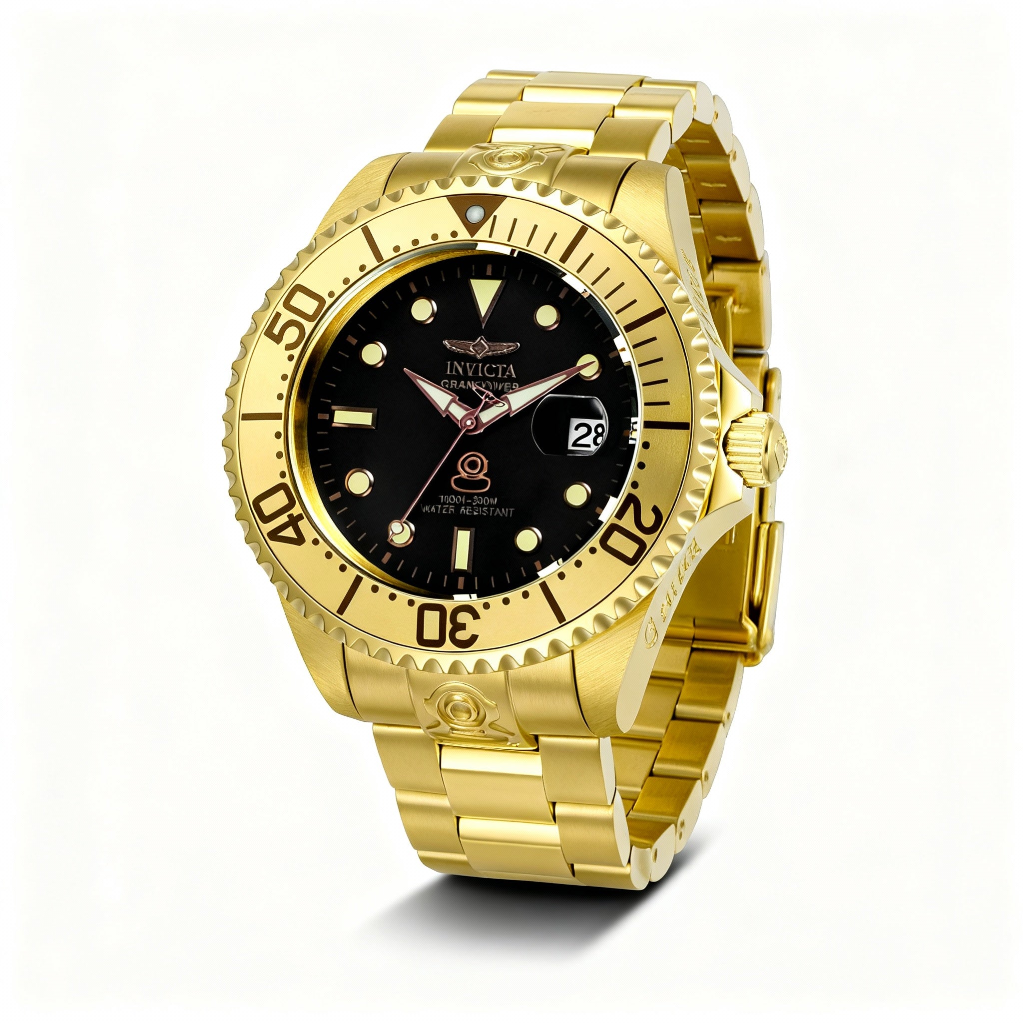 Invicta Pro Diver Men's Gold-Tone Stainless Steel Black Dial Automatic Dive Watch 47mm