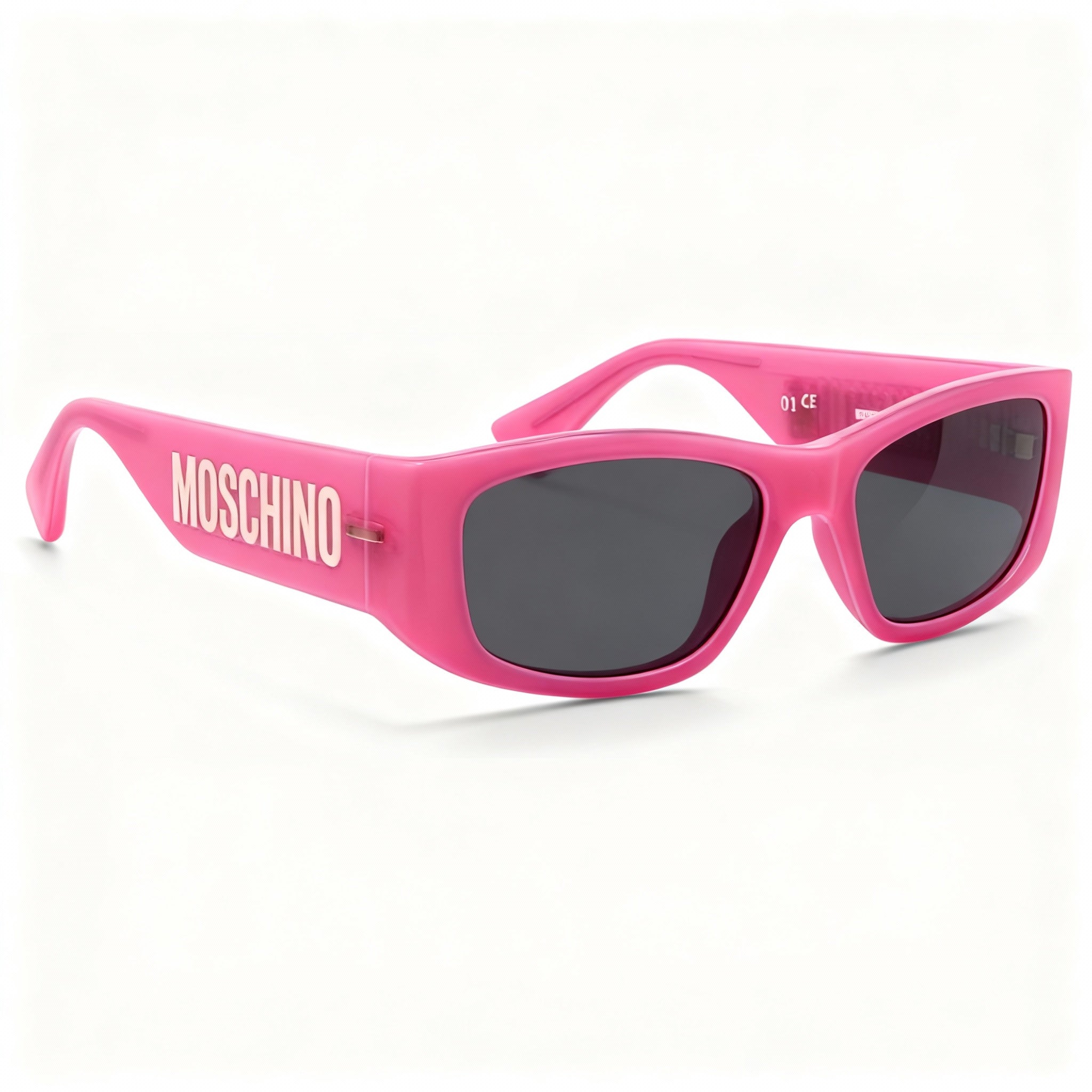 Moschino Modern Women's Rectangular Sunglasses, Fuchsia Cellulose Propionate, Grey Non-Polarized UV Lenses 55mm
