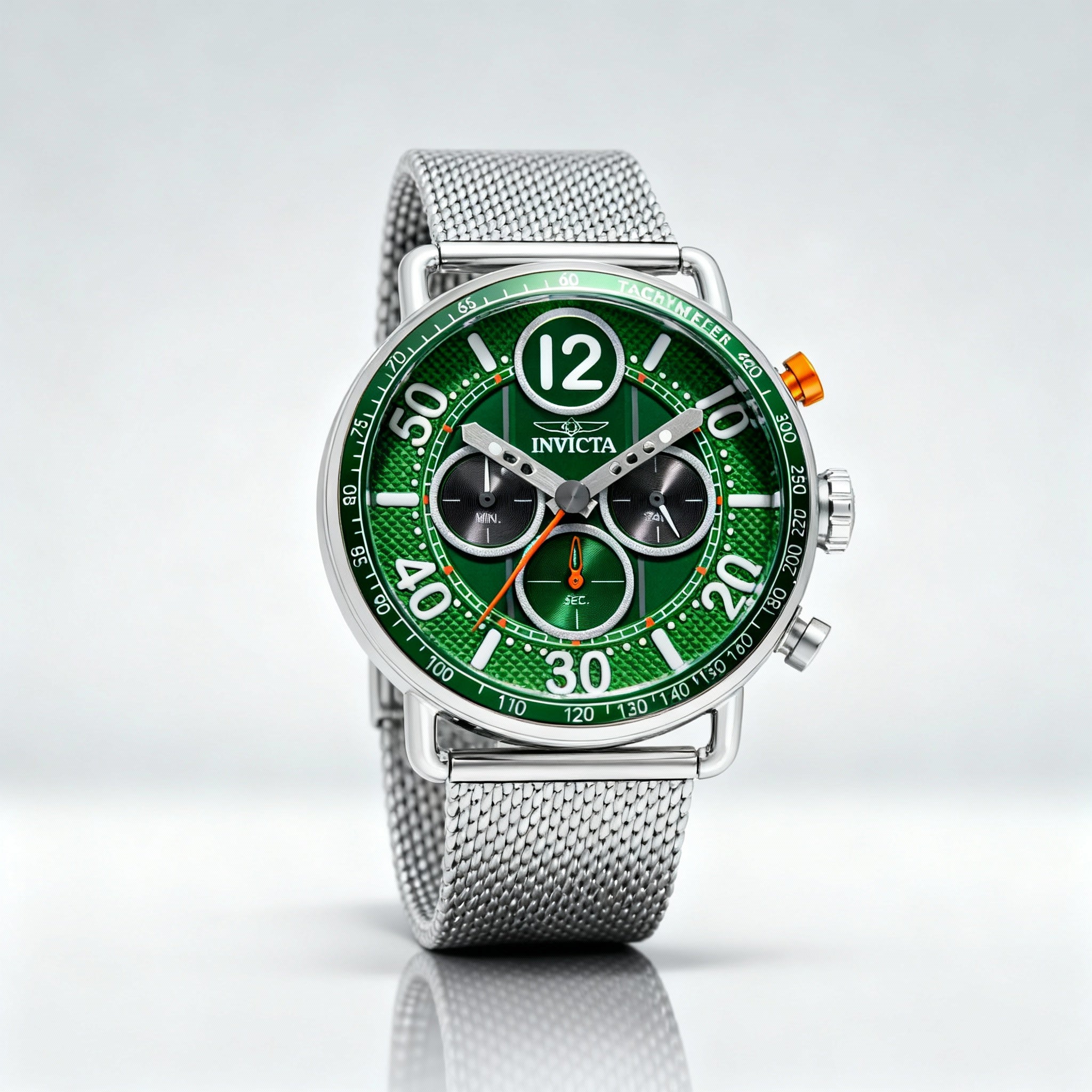 Invicta Speedway 49373 Men's Chronograph Quartz Watch, 44mm Silver Stainless Steel Bracelet, Green Dial