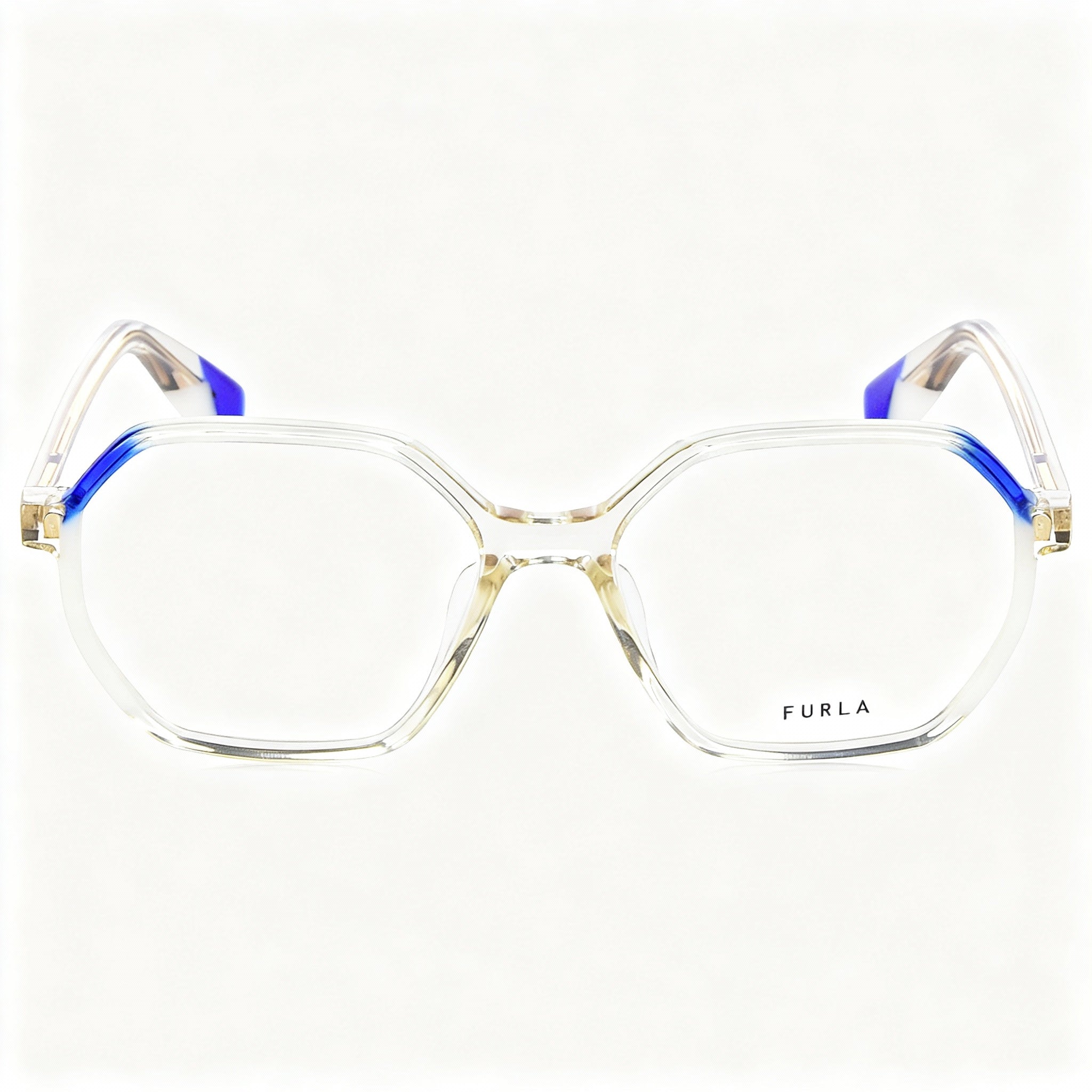 Furla Classic Women's Acetate Eyeglasses, Shiny Transparent Beige, 53mm (Demo Lenses)