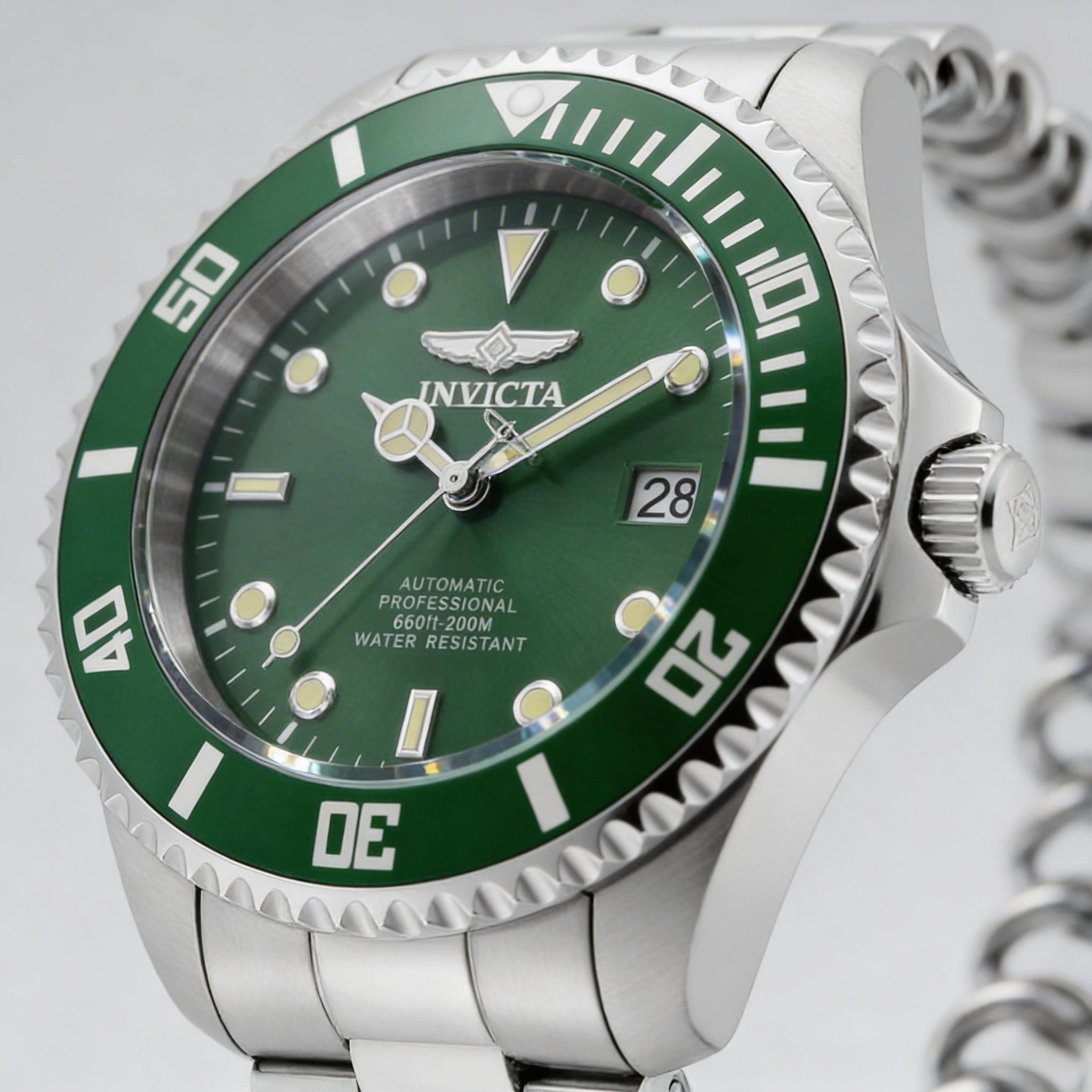 Invicta Men's Pro Diver 35719 Automatic Stainless Steel Green Dial Watch, Glow In The Dark, 47mm, 20 Bar