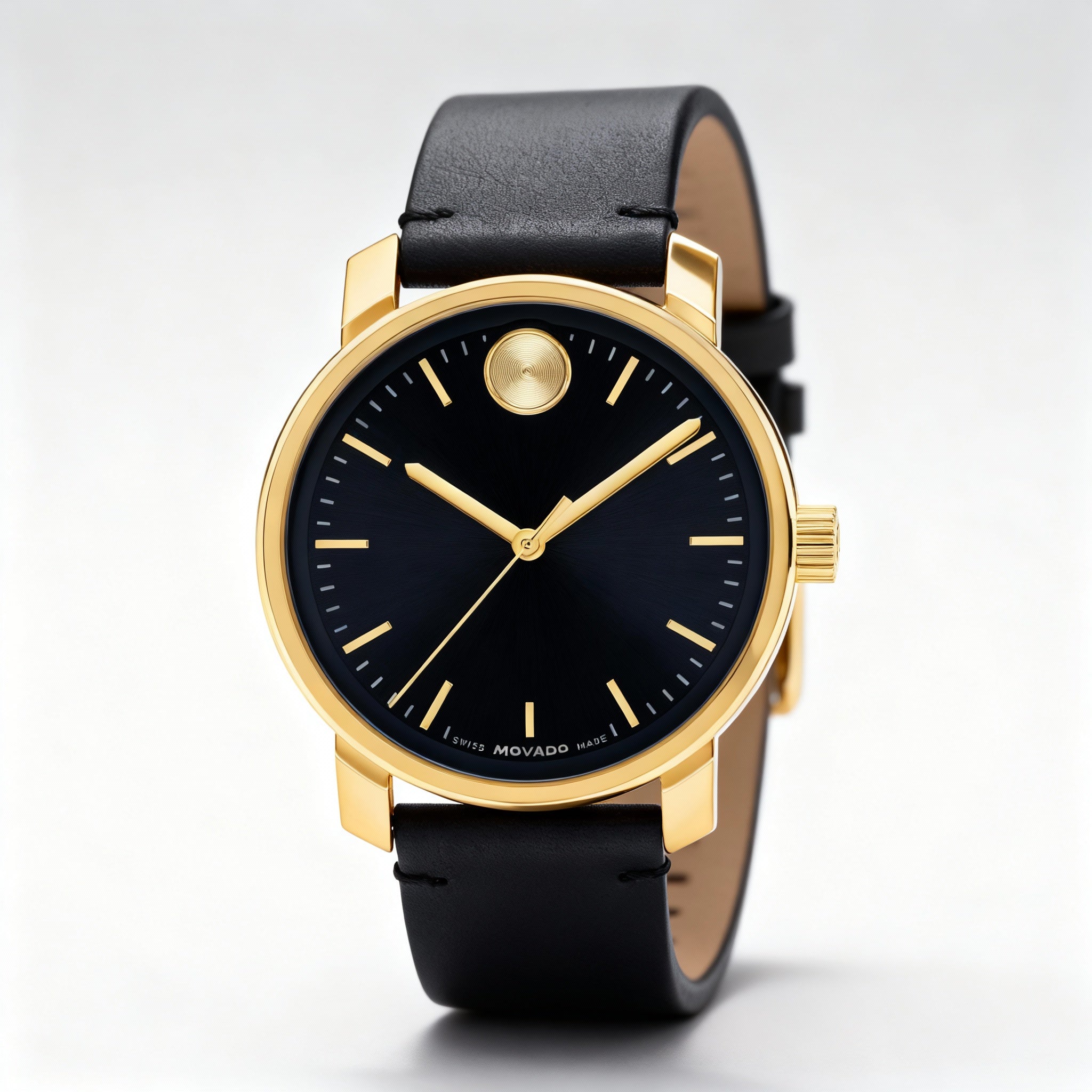 Movado Bold Men's Light Gold Ionic Plated Stainless Steel Case Navy Dial Navy Leather Strap Water Resistant Watch