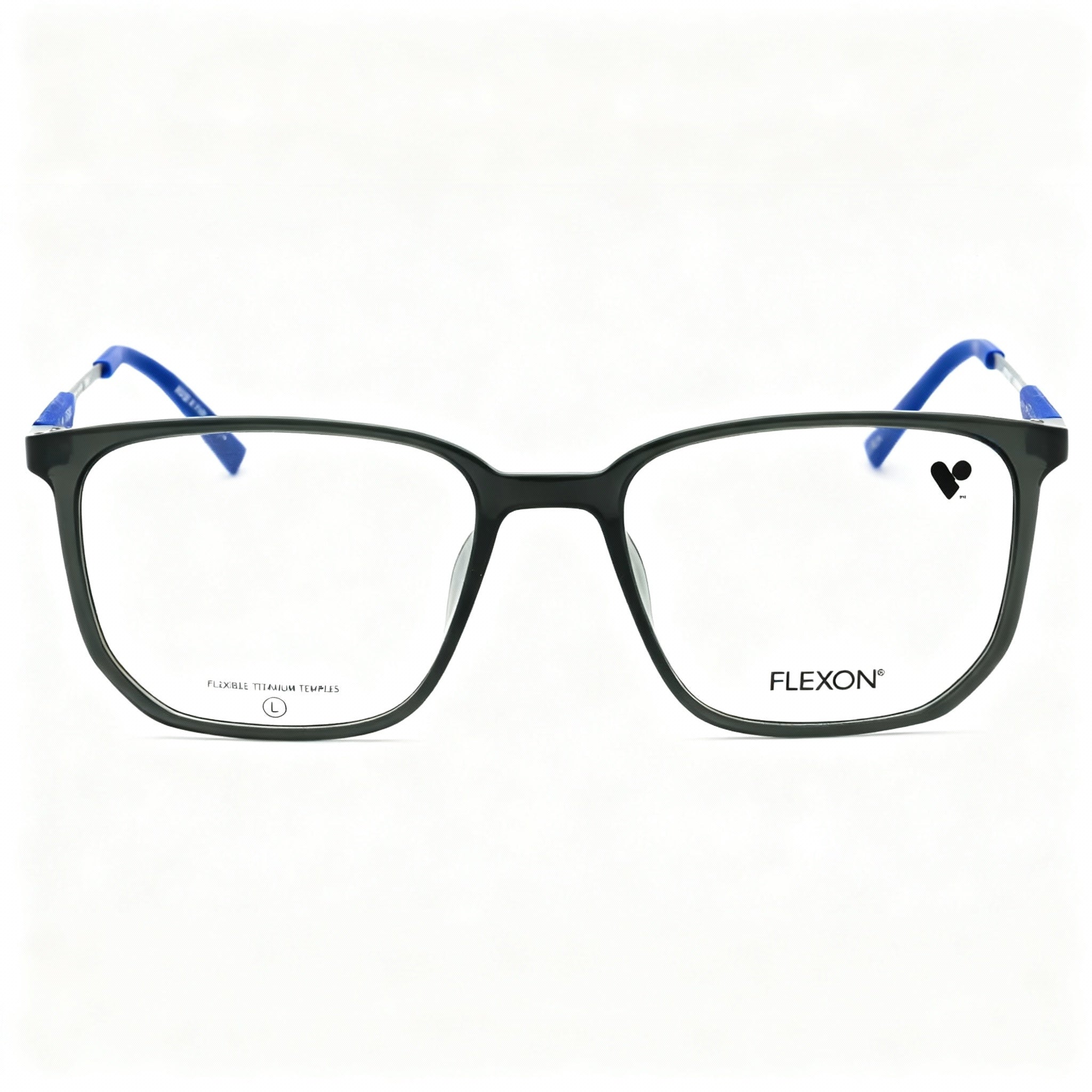 Flexon 606 Men's Durable Flexible Metal Full Rim Rectangle Eyeglasses - Shiny Crystal Grey 54-18-145
