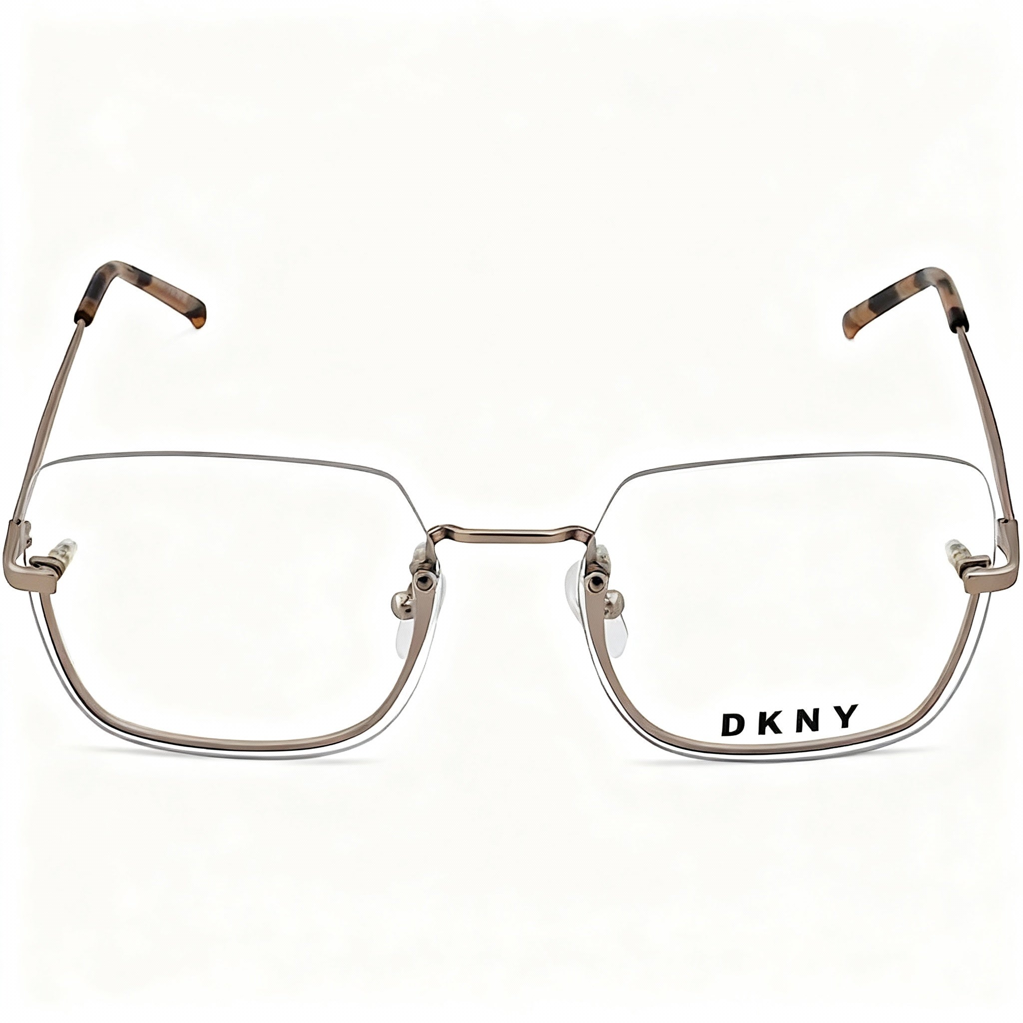 DKNY DK1001 Women's Lightweight Metal Half-Rim Square Optical Eyeglasses with Rose Gold Frame, Lens Width 54mm, Bridge 17mm, Temple 135mm