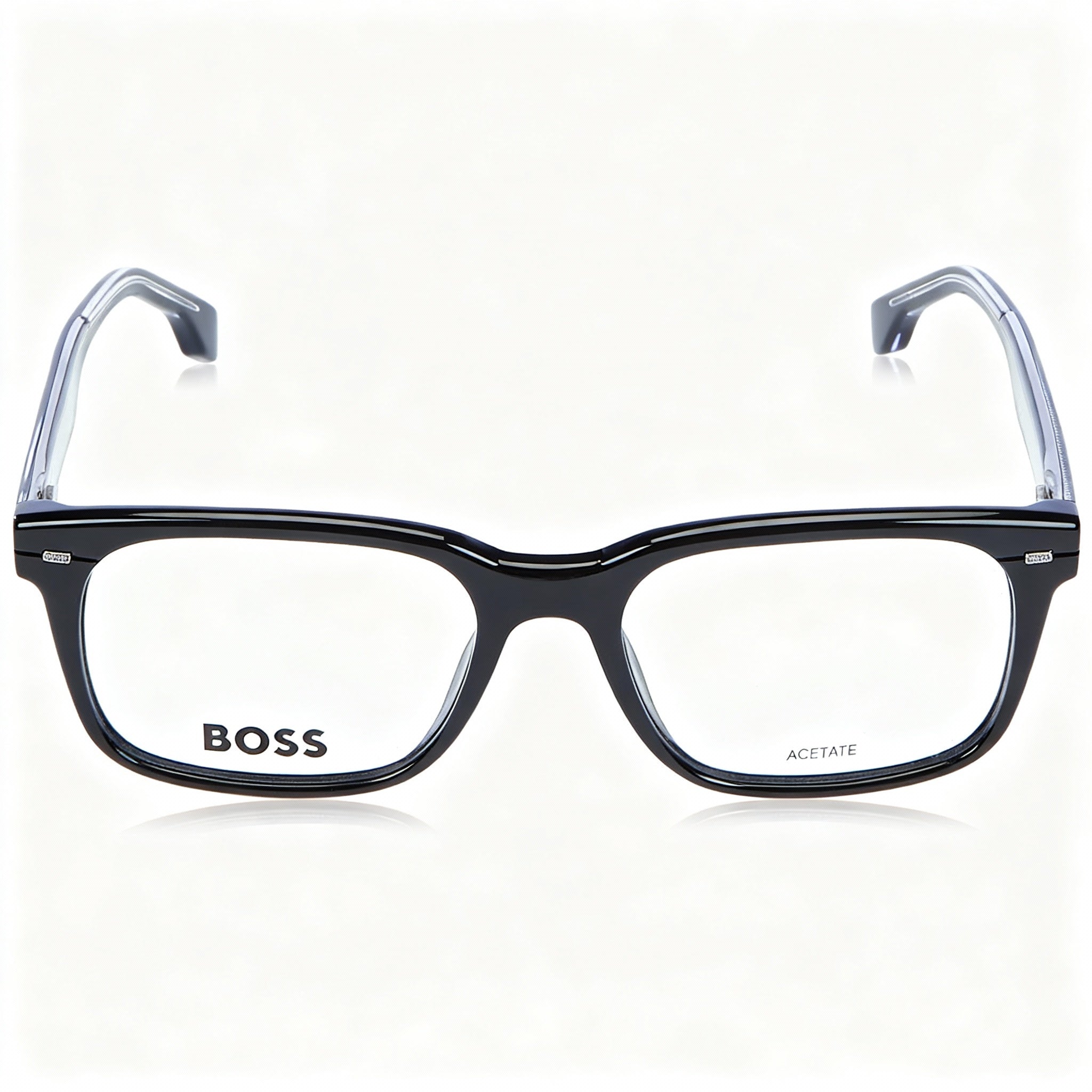 Hugo Boss Boss 1383 Modern Square Full Rim Acetate Frame, Unisex Black Optical Eyeglasses 53-18-145mm
