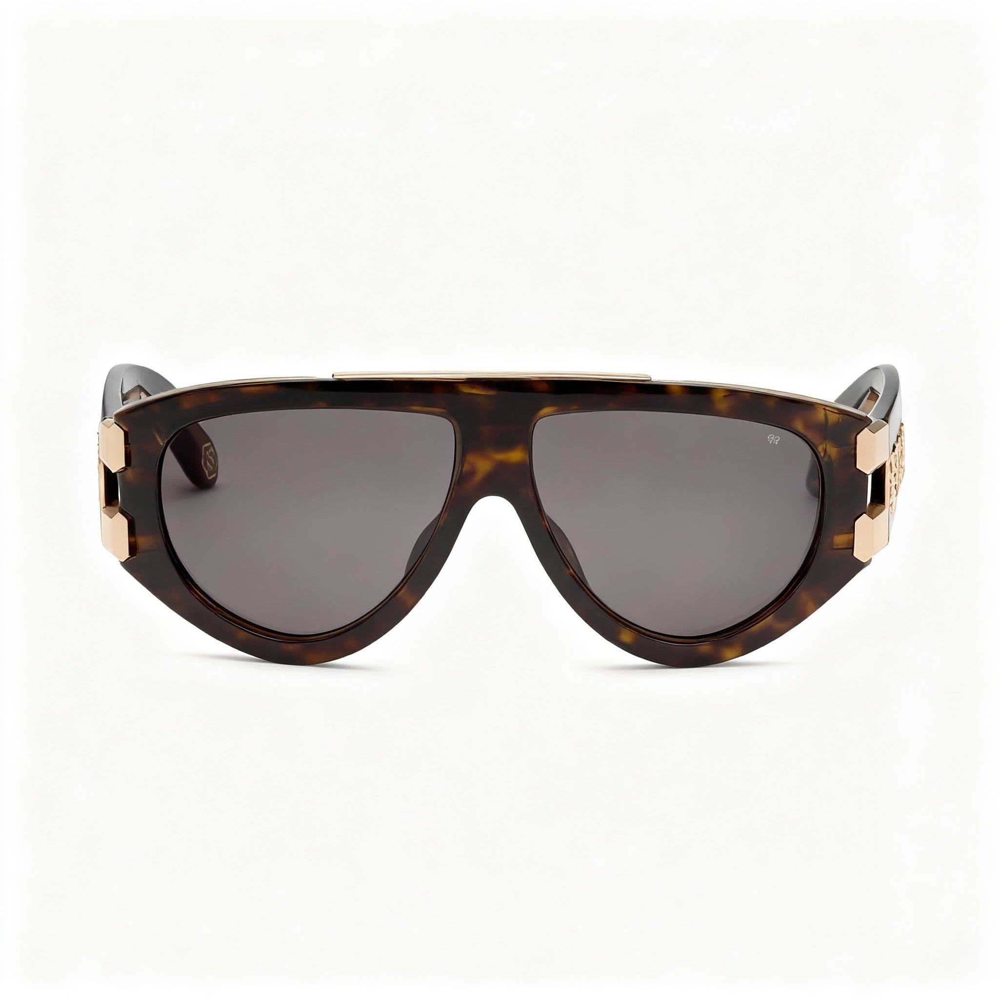 Philipp Plein SPP127V Men's Casual Sunglasses, Cellulose Acetate, Shiny Dark Havana Frame, Grey-Green Lens, 60-13-145