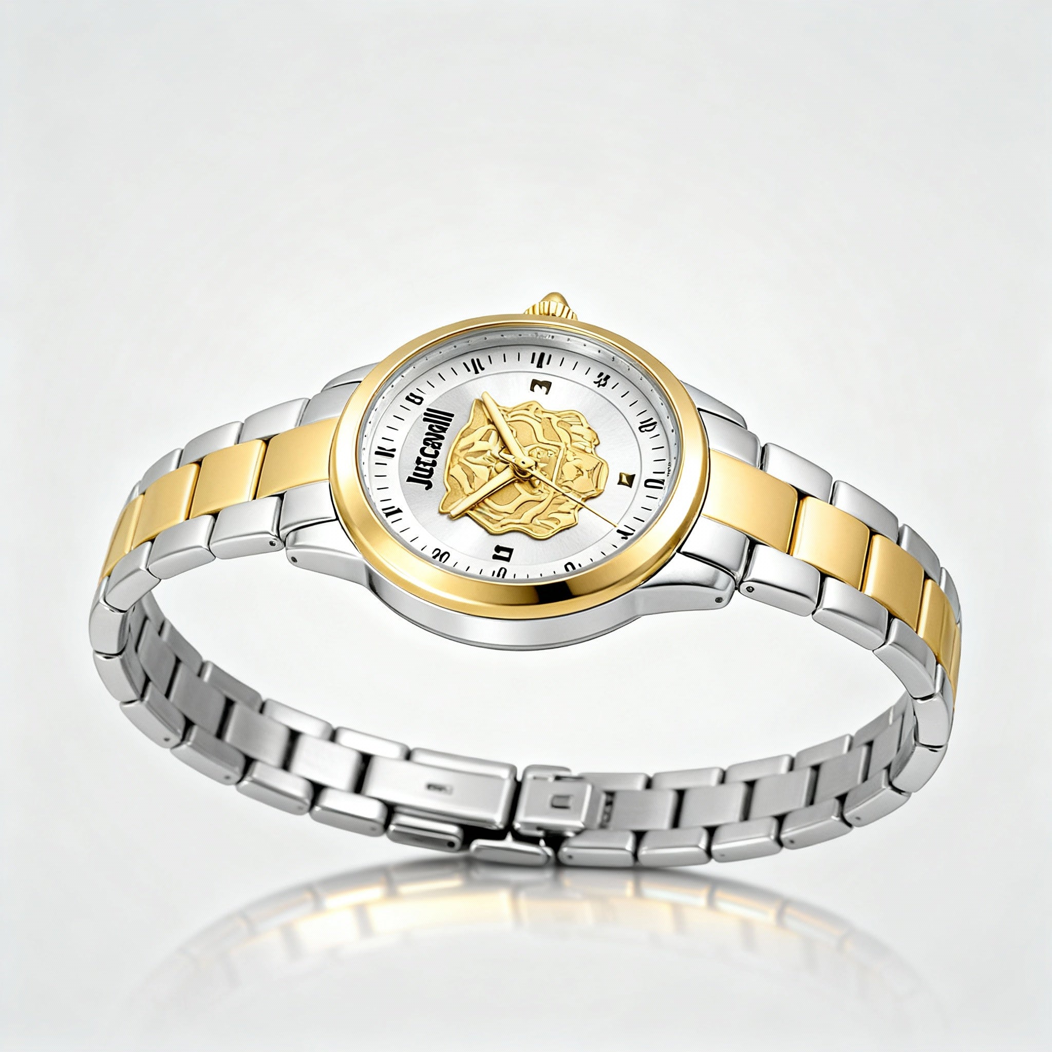 Just Cavalli Women's Two Tone Silver & Gold Stainless Steel Round Case & Bracelet Quartz Watch 30mm