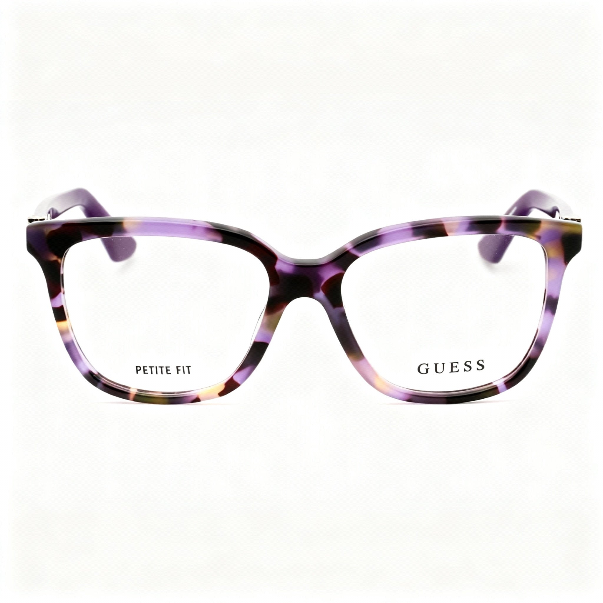 GUESS Modern Women's Plastic Frame Eyeglasses, Violet Frame, Blue Tortoise Non-Polarized Lenses, 49-15-140