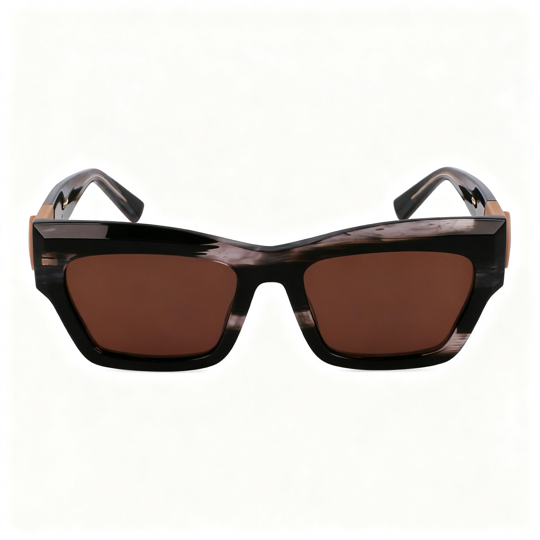 Longchamp Men’s Modern Modified Rectangle Sunglasses with Striped Black Acetate Frame and Non-Polarized Plastic Lenses 53mm