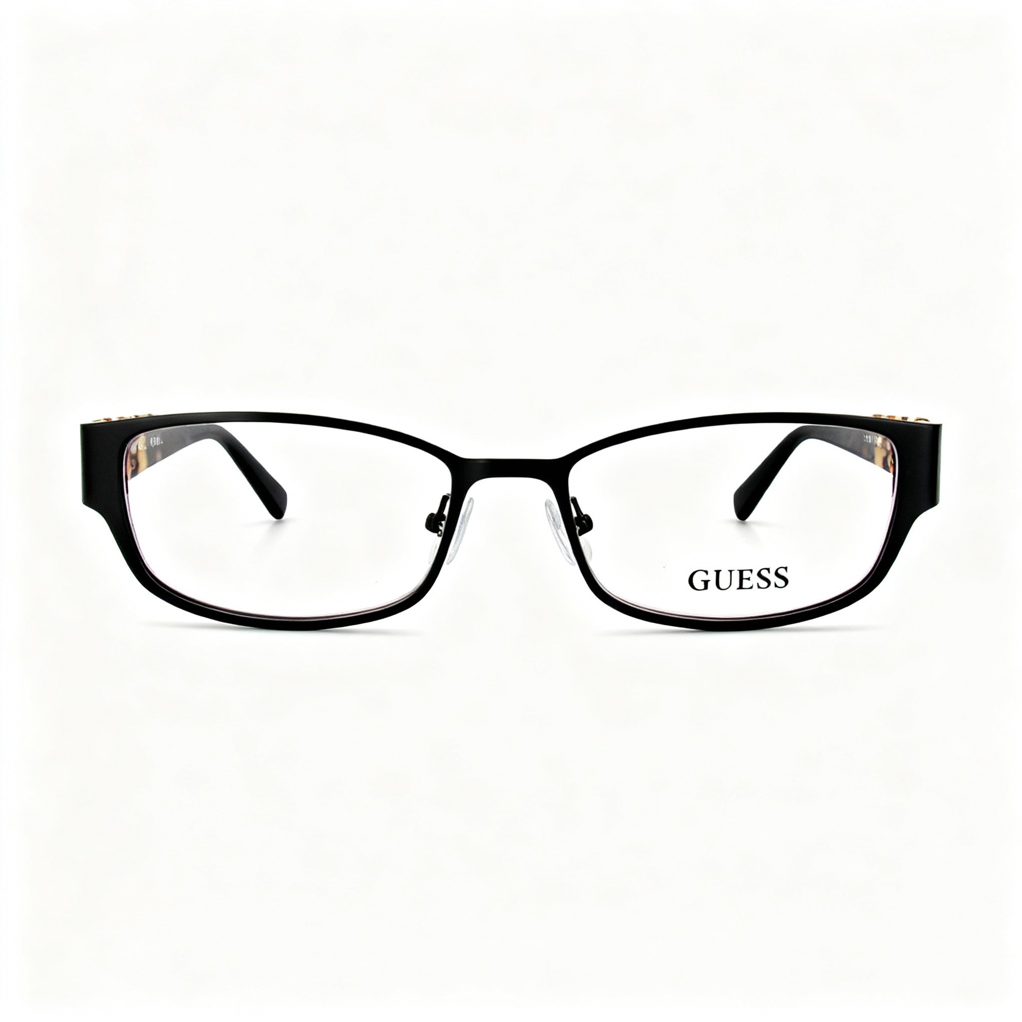 GUESS Gu2412 Women's Round Metal Full-Rim RX-Able Eyeglasses, Satin Black Frame, Lens 52mm Bridge 16mm Temple 135mm