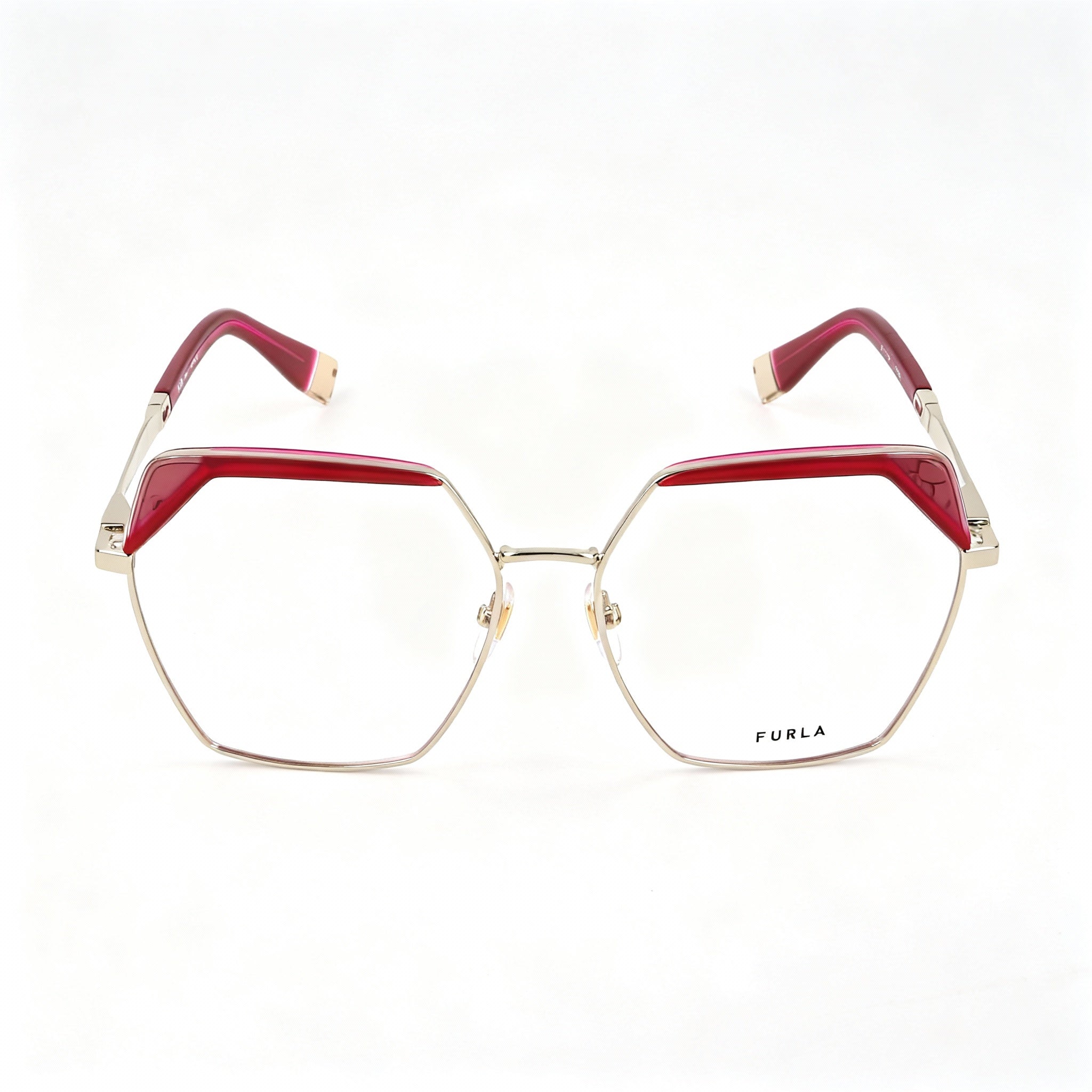 Furla Modern VFU674V Men's Oro Chiaro Lucido Metal Frame Optical Eyewear, Non-polarised Polycarbonate Lens, 55-15-135
