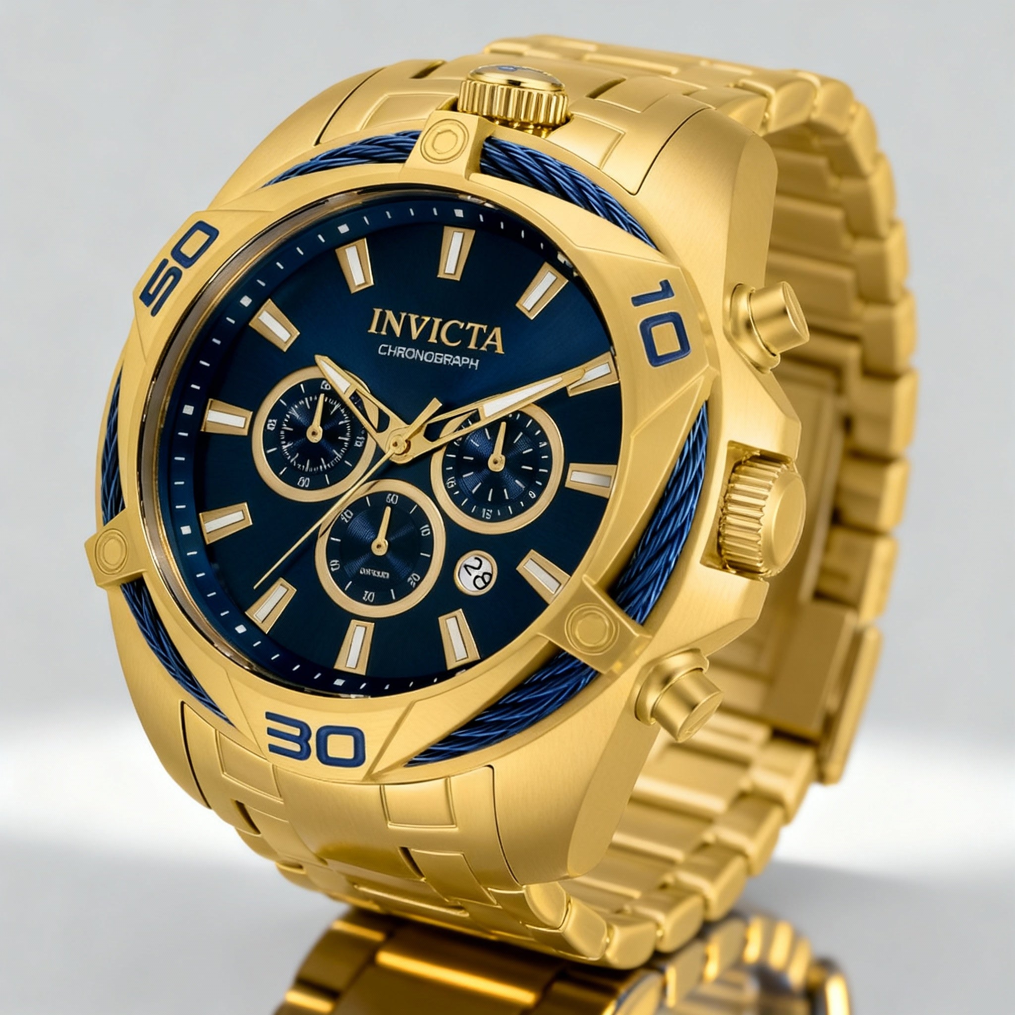 INVICTA Bolt 34120 Men's Gold-tone Stainless Steel Chronograph Quartz Movement Blue Dial 50mm Watch