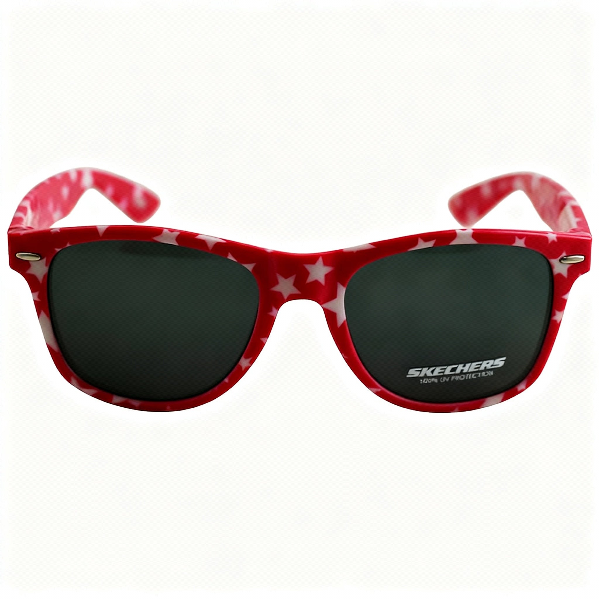 Skechers Rectangle Unisex Acetate Red With White Stars Frame Eyewear with Black Non-Polarized UV Lenses, Size 54-20-140