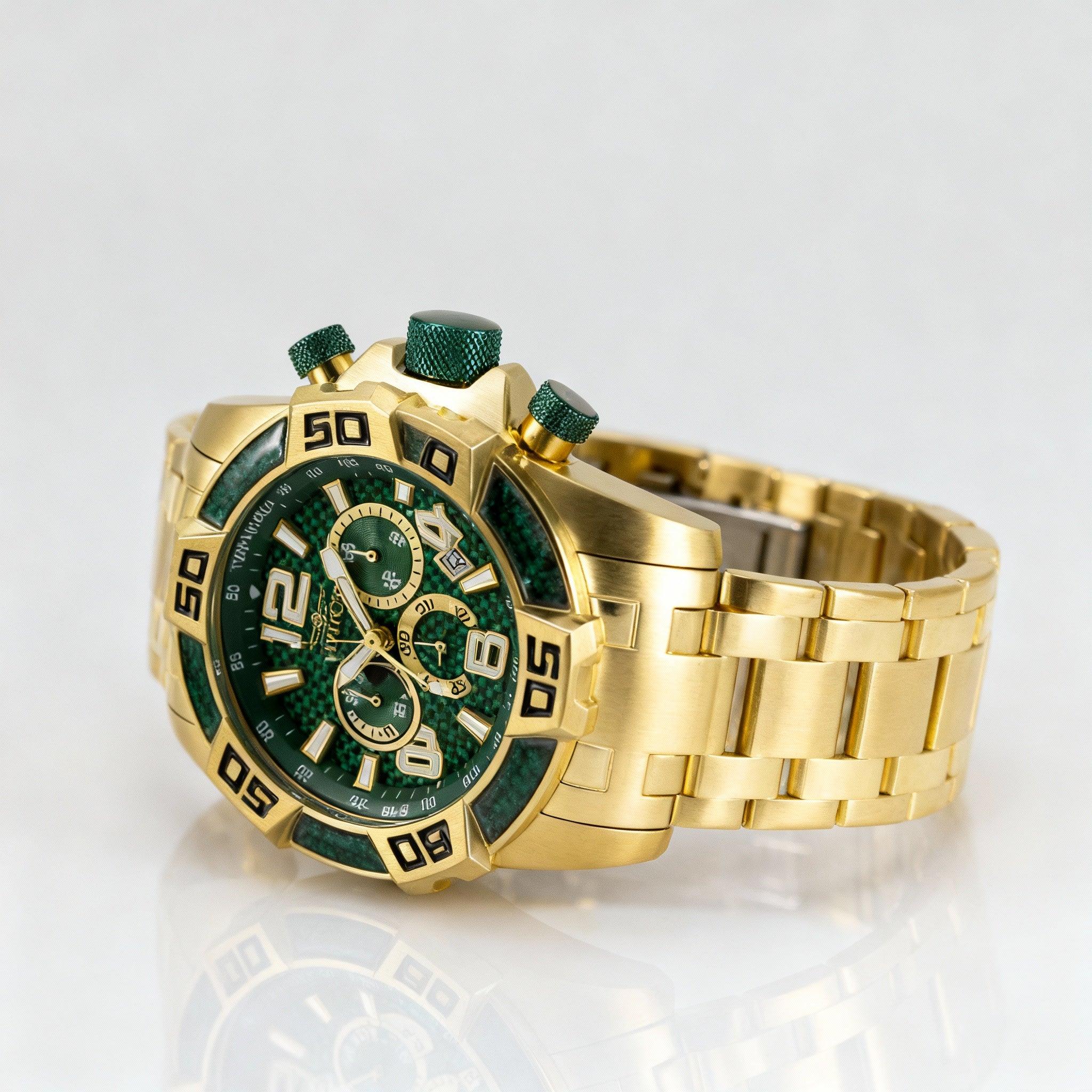 Invicta Pro Diver 34156 Men's Quartz Chronograph Green Dial Gold-Tone Stainless Steel Watch 50mm