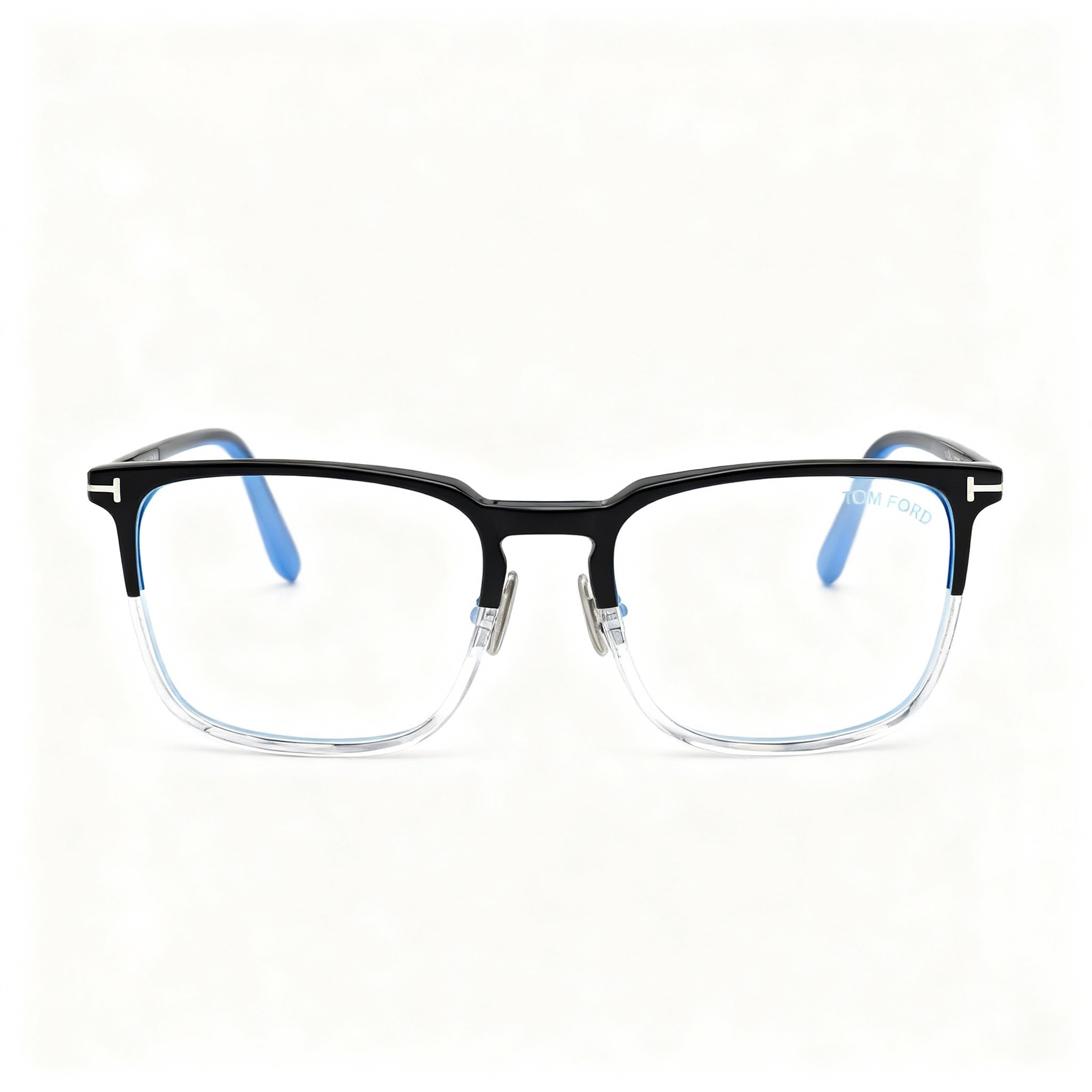 Tom Ford FT5699-B Men's Shiny Black Crystal Plastic Square Full Rim Blue Light Block Non-Polarized Eyeglasses 53mm