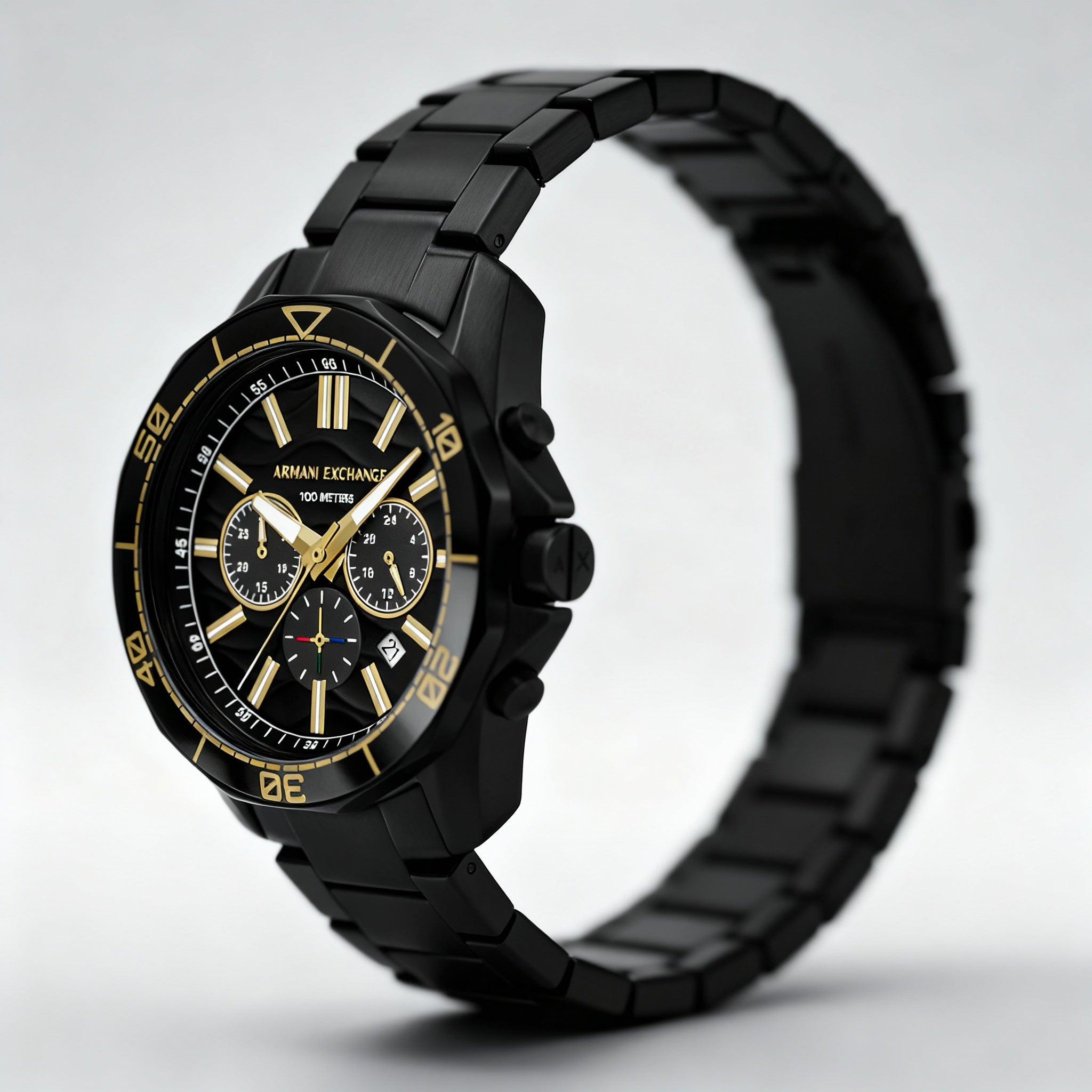 A|X Armani Exchange Sport-Luxury Men's 44mm Black Gold Accents Stainless Steel Chronograph Watch