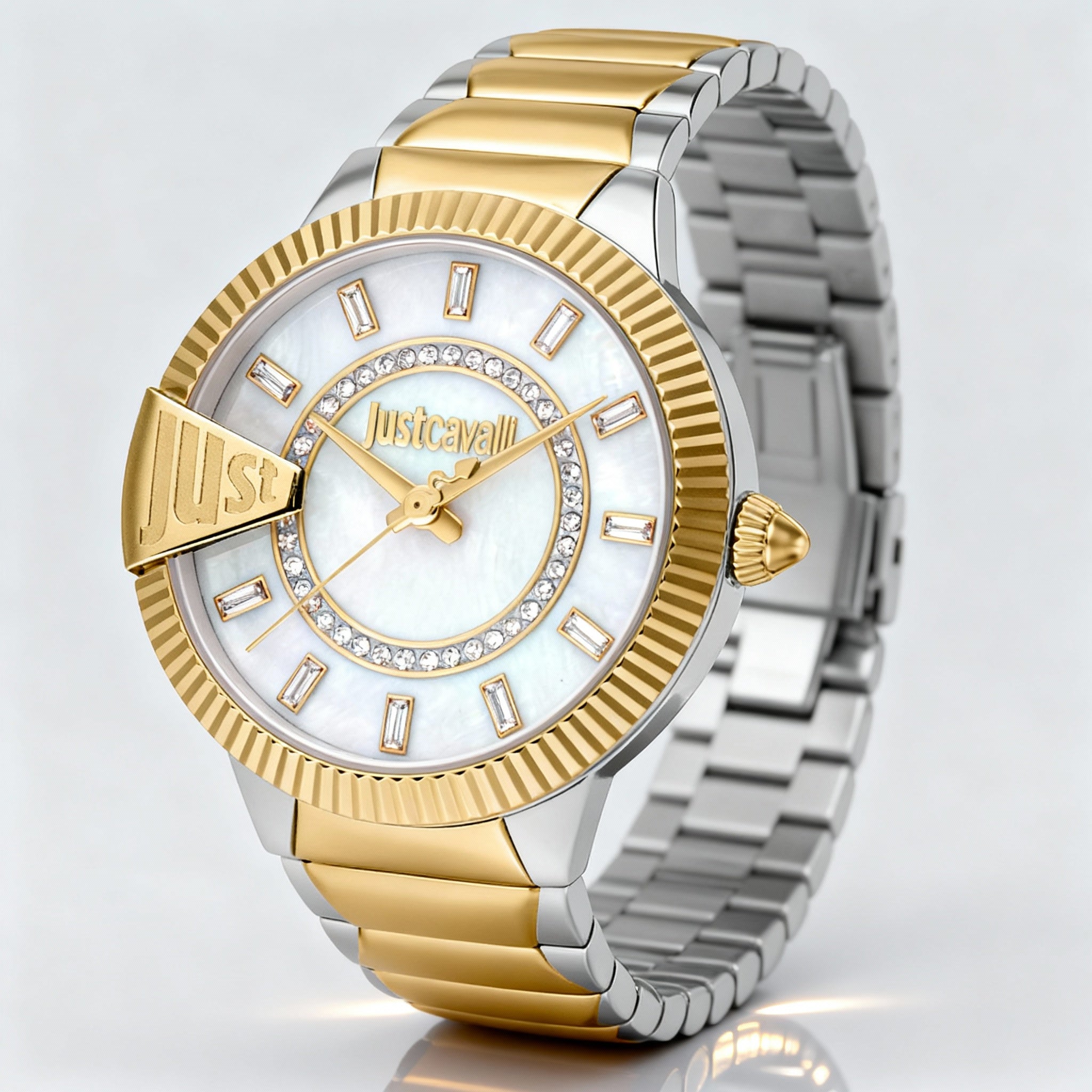 Just Cavalli Bracelet Women's Stainless Steel Watch, Two-Tone Gold Silver, White Dial, 50m Water Resistant