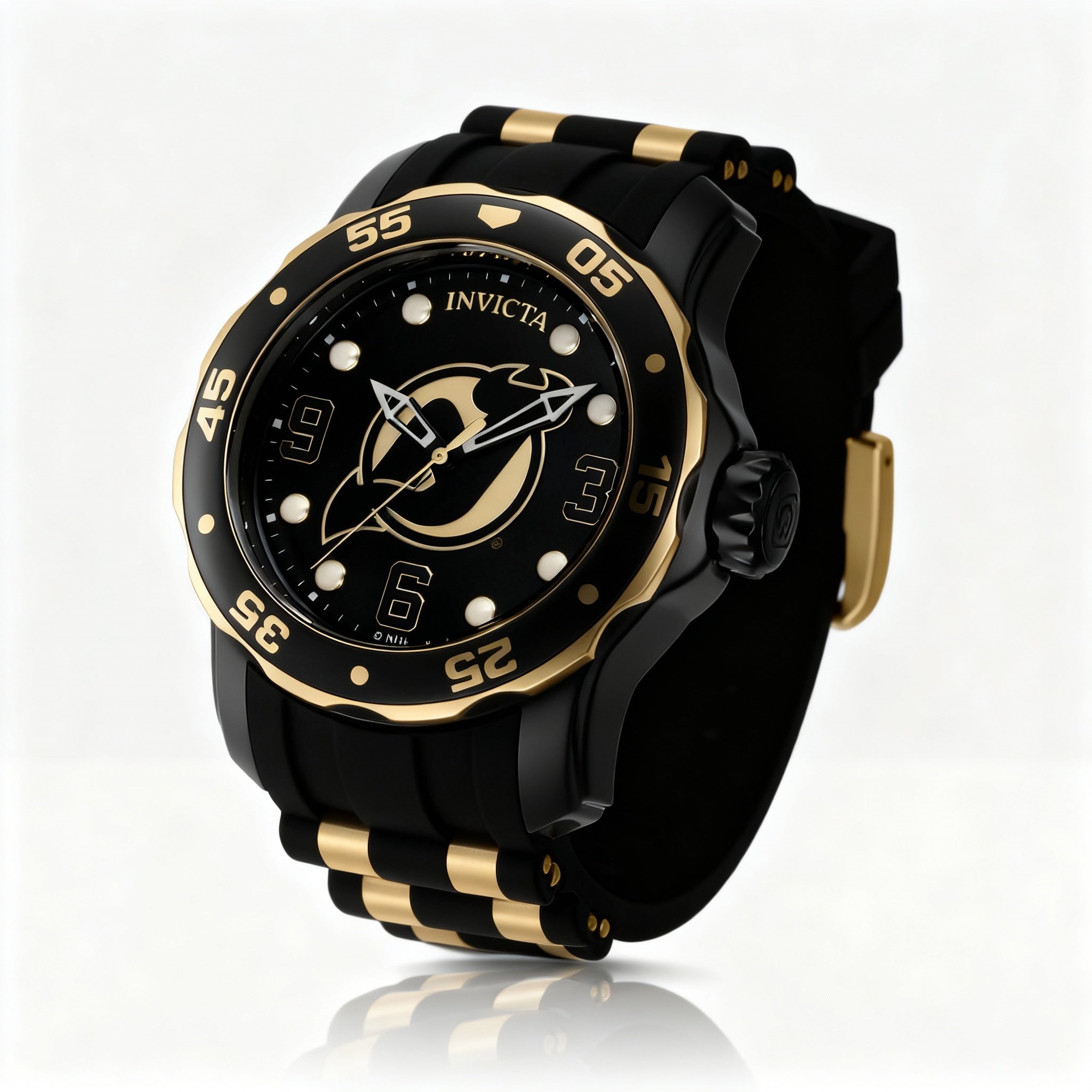 Invicta Men's 42310 NHL New Jersey Devils Quartz Watch, Black & Gold Stainless Steel Silicone, 48mm